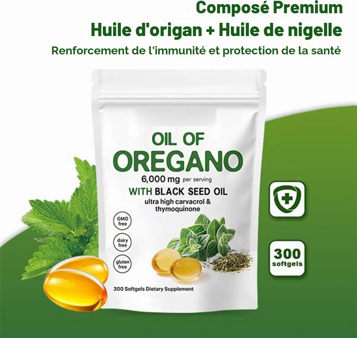 Re-silia Huile d'origan Softgels, huile Resilia d'origan avec 6000 mg d'huile de graines noires, facile à avaler, immunité naturelle, riche en nutriments, expérience de bien-être amélioré (3)