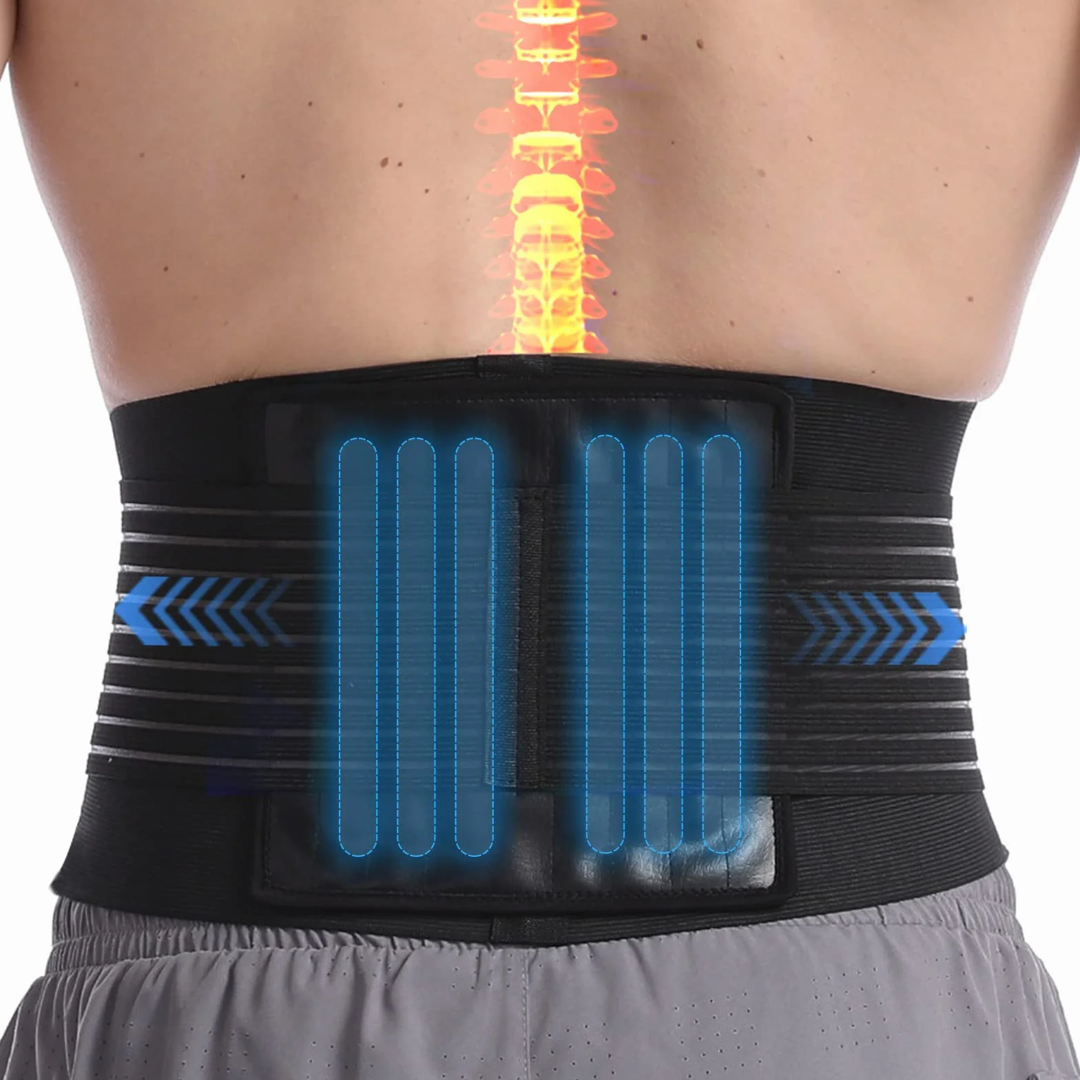 Paskyee Ceinture de soutien lombaire avec 6 baleines Pour le soutien lombaire des hommes et femmes – le bas du dos pour soulagement de la douleur, réglable de soutien pour sciatique, scoliose