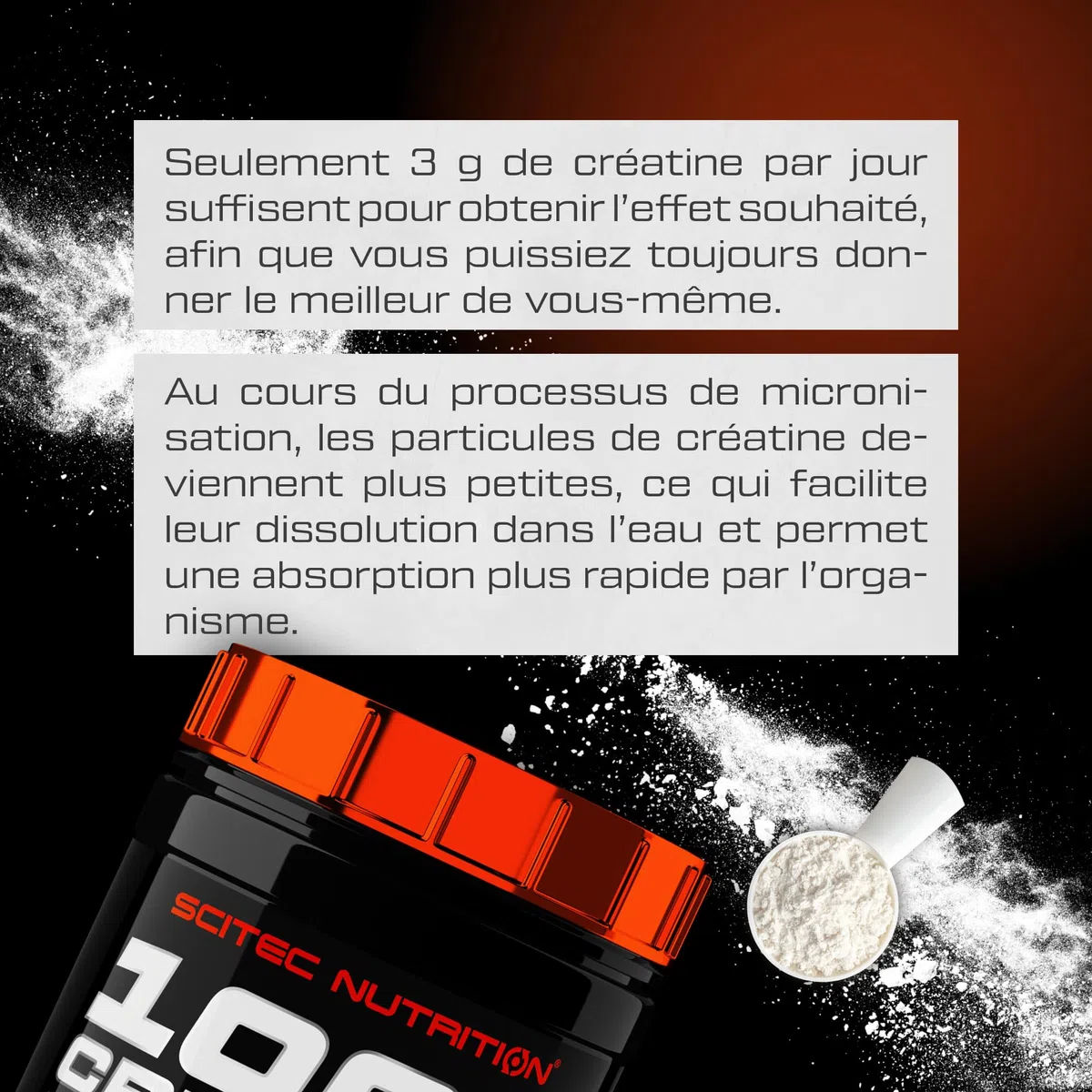 Scitec Nutrition 100% Creatine Monohydrate - Poudre de créatine pure | Créatine pour les performances lors d'efforts courts, intenses, répétés - 3 g par jour - Sans additifs - 500g, non aromatisé