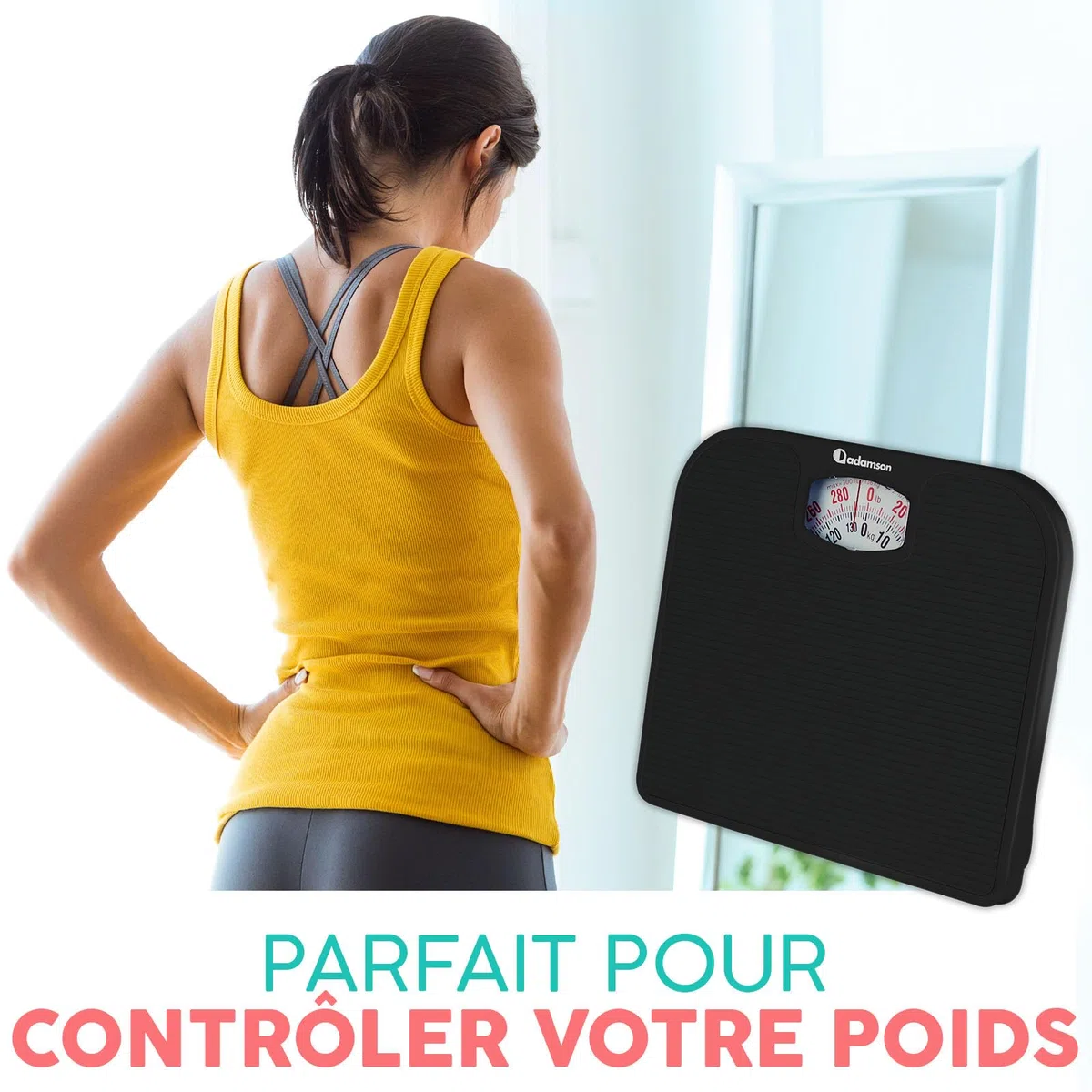 Adamson A21 Pese Personnes Mecanique Pour Poids Corporel- Jusqu’à 136 KG - Surface en Caoutchouc Antidérapant - Pese Personne Analogique - Durable 20 Ans de Protection - Noir Intégral