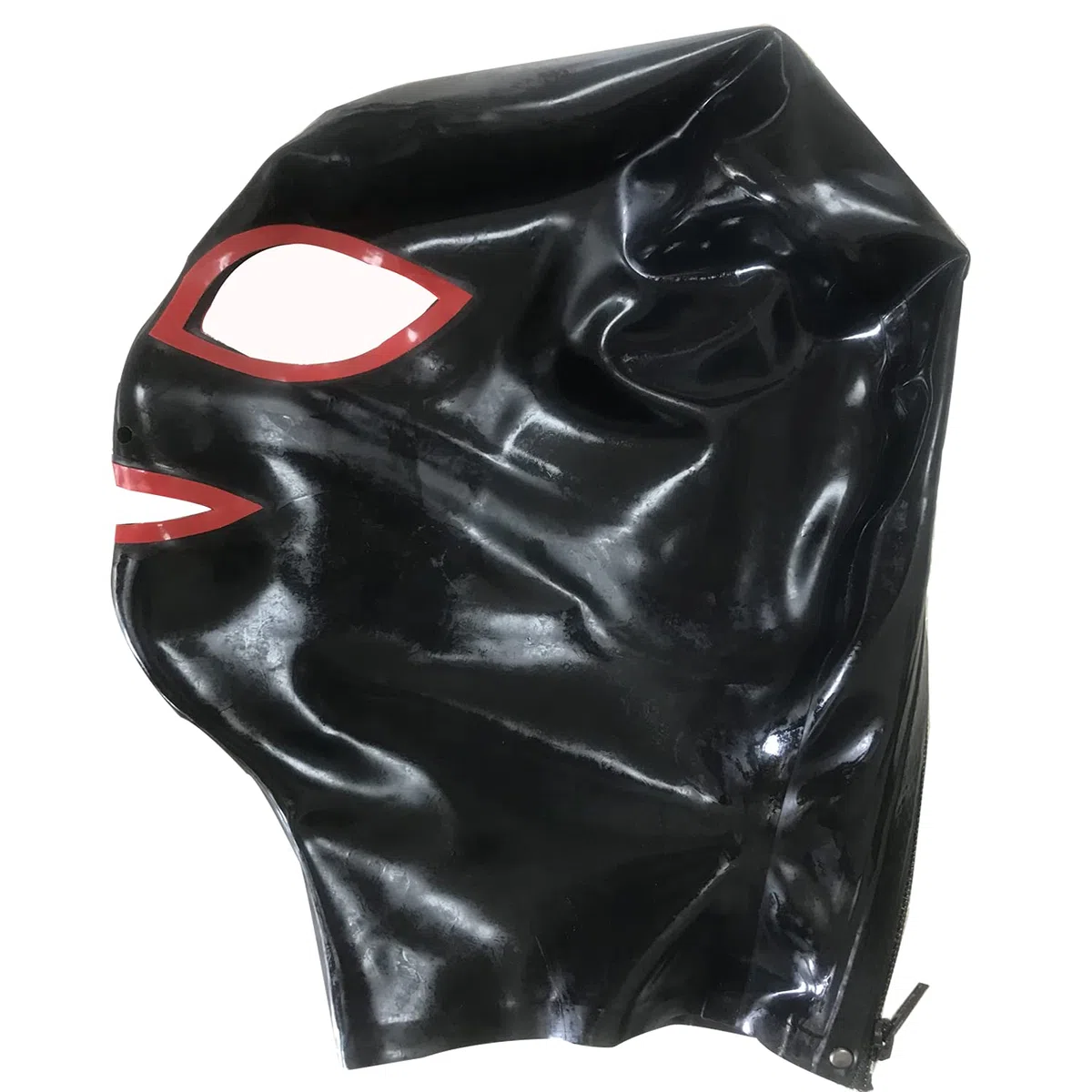 MFMYEE Masque en latex avec cagoule, yeux et bouche découverts, style SM bondage, idéal pour cosplay, Halloween et autres fêtes. Fermeture éclair. (M)