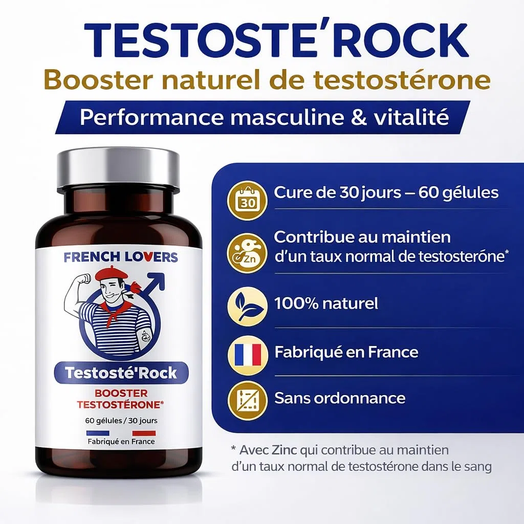 Testosté'Rock Booster Performance Homme | Soutien Taux de Testostérone & Musculation | Énergie, Vigueur & Vitalité | Maca, Zinc, Tribulus & Ashwagandha | 60 Gélules Fabriqué en France