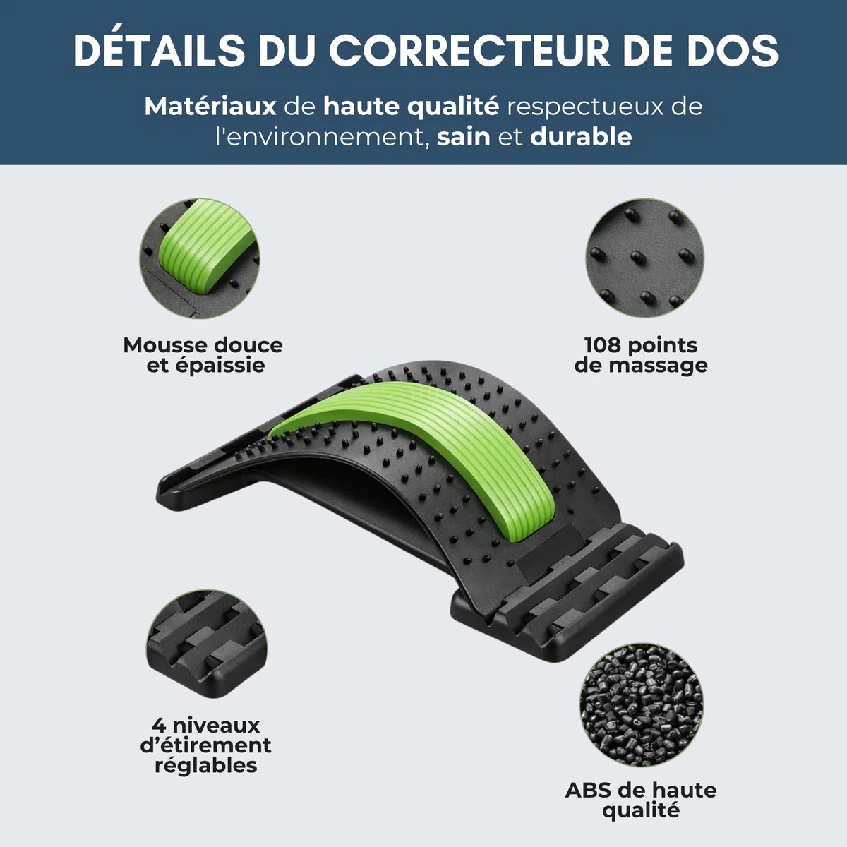APAISIO Masseur de Dos Etirement Dos Soutien Lombaire Fitness | Cale Dos Planche Dorsale Extenseur et Massage | Équipement de Stretch Soutien 4 Niveaux Réglables pour Hernie Discale, Sciatique