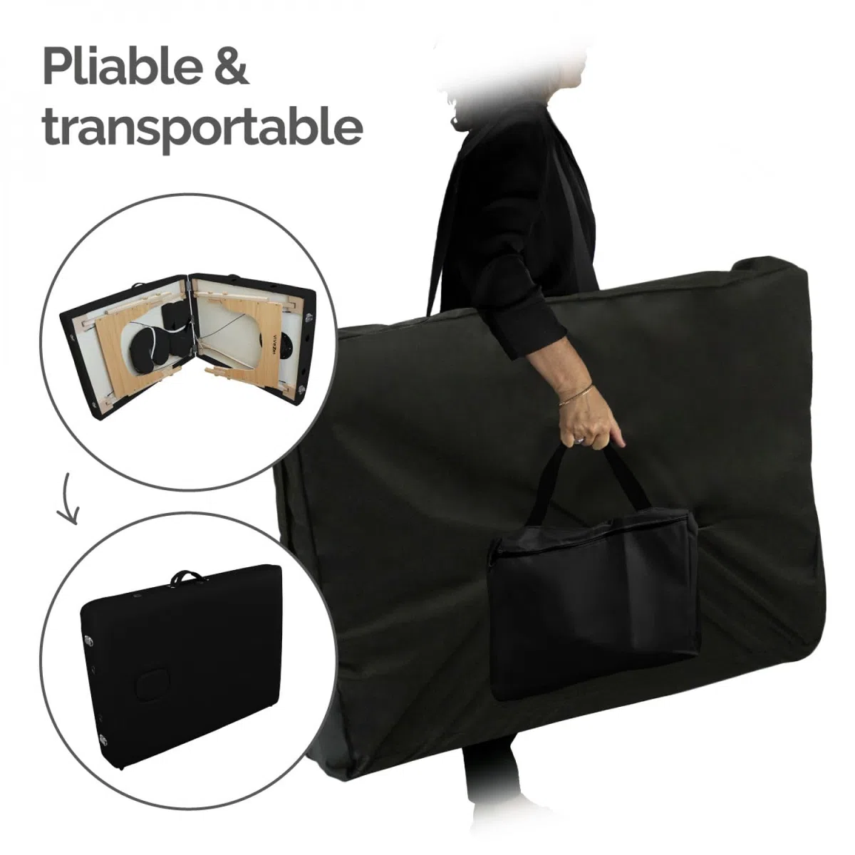 Vivezen - Table de Massage 15 cm Pliante 3 Zones en Bois avec Panneau Reiki + Accessoires et Housse de Transport - Plusieurs Coloris