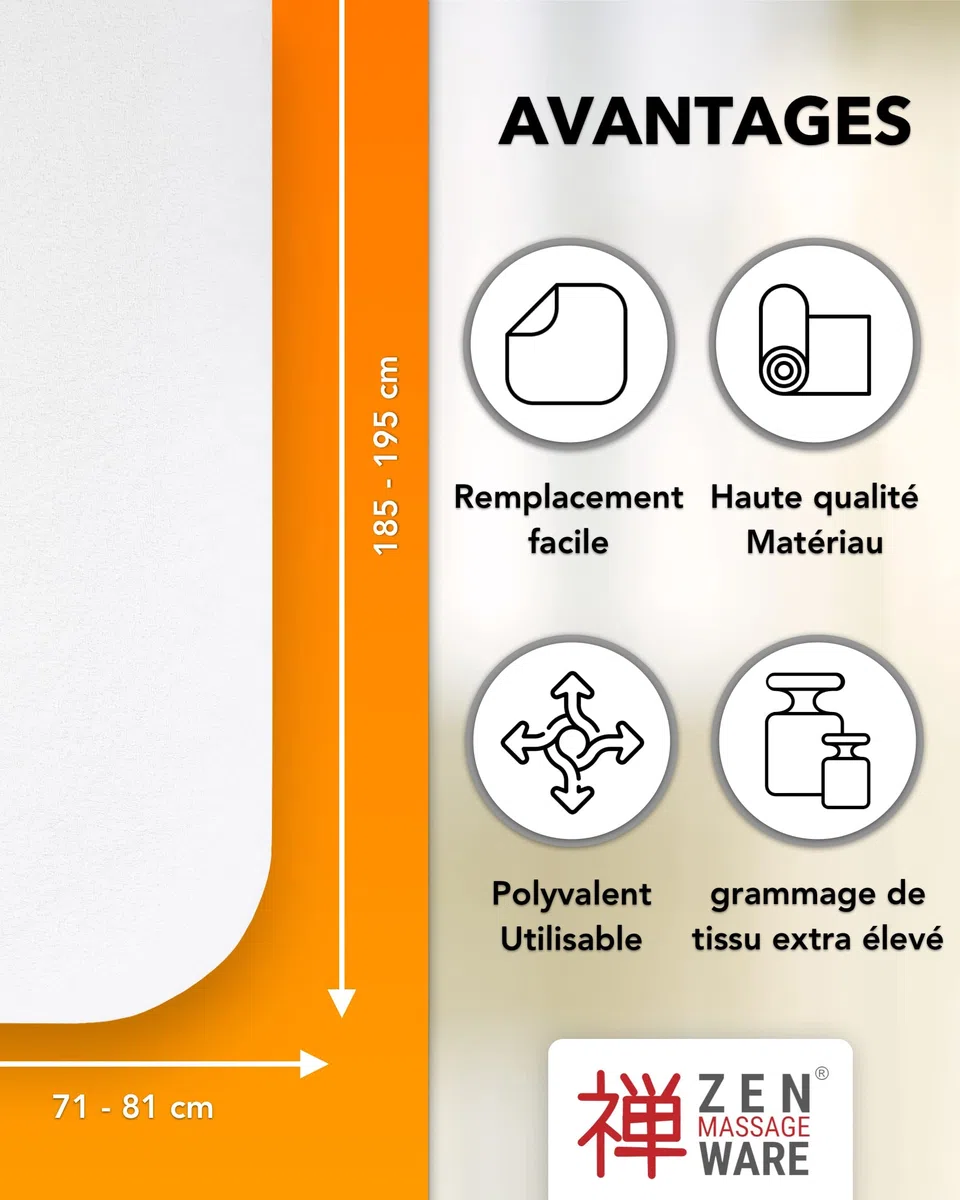 Zen Housse Table de Massage Éponge - Qualité Professionnelle, Drap Housse Extensible Doux avec Élastique - 71-81 x 185-195 cm, Lavable à 60°C & Certifié Oeko-TEX - sans Trou, Crème