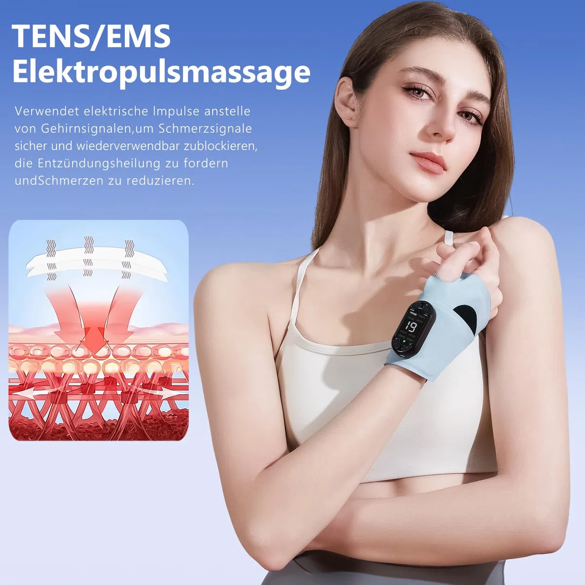Électrostimulateur Musculaire,EMS/TENS Électrostimulateur Relaxant à Poignet,8 Modes et 19 Niveaux d'Intensité,Rechargeable,Soulage vos douleurs au quotidien,Douleurs musculaires