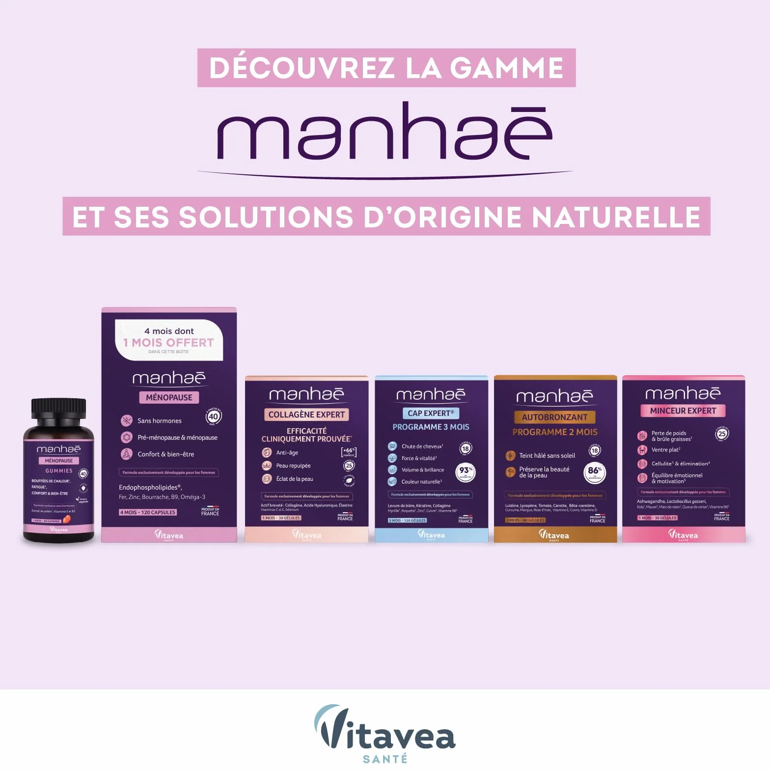 Vitavea - Manhaé - Minceur Expert - Complément Alimentaire Minceur - Perte de Poids, Brûle Graisse, Ventre Plat, Eliminination, Cellulite - Lactobacillus Gasseri, Queue de Cerise -1 Mois - 30 Gélules