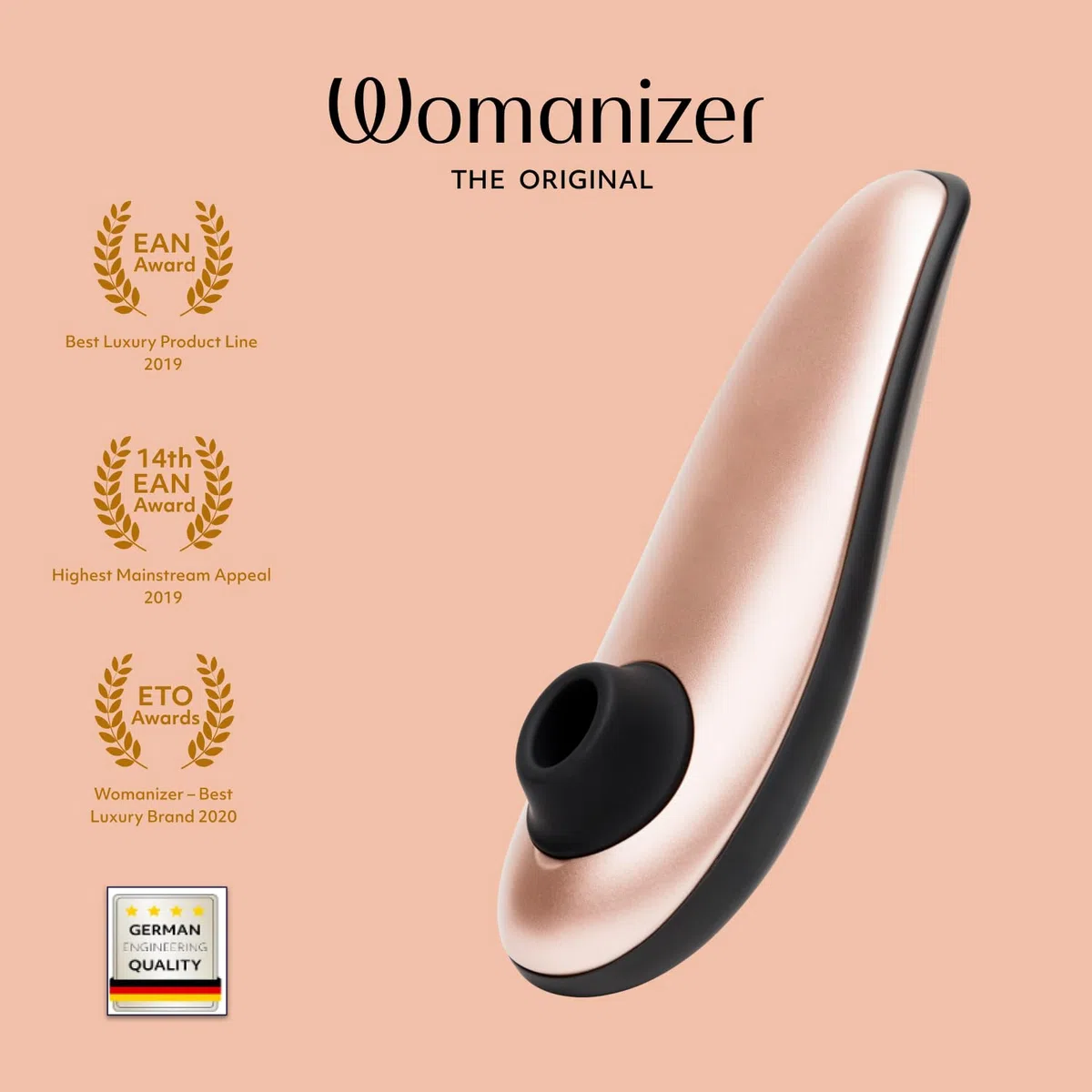 Womanizer Classic Stimulateur clitoridien - Suceur de clitoris avec 8 niveaux de puissance - Vibromasseur clitoridien étanche - Stimulateur clitoridien rechargeable pour femme et couple - Or rose