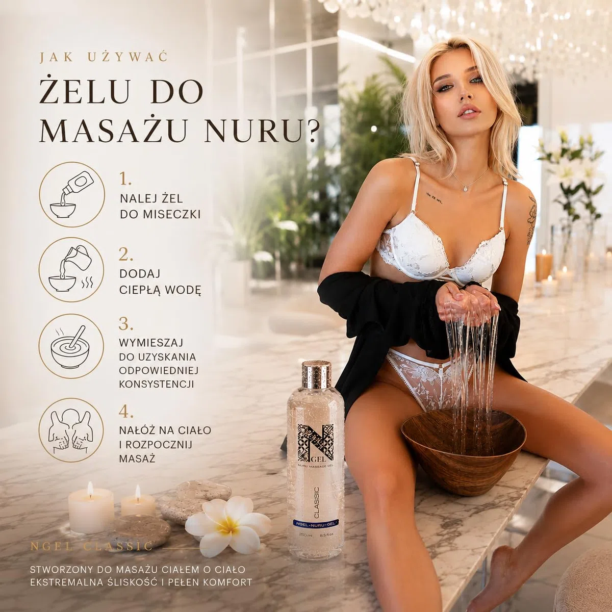 Gel de massage Nuru Classic 250 ml – gel massage Body to Body – gel de massage à base d’eau – concentré donne 375 ml – fabriqué dans l’UE