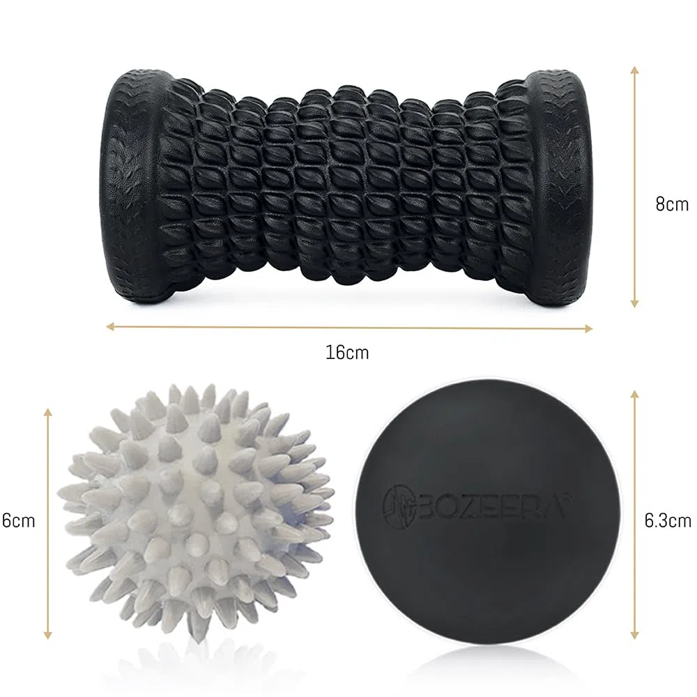 BOZEERA | Rouleau Massage Pied, Massage Ball Picot & Balle Lacrosse | Reflexologie Plantaire, Soulagement Musculaire, Aponévrosite Plantaire | Avec Vidéo, Poster & Sac