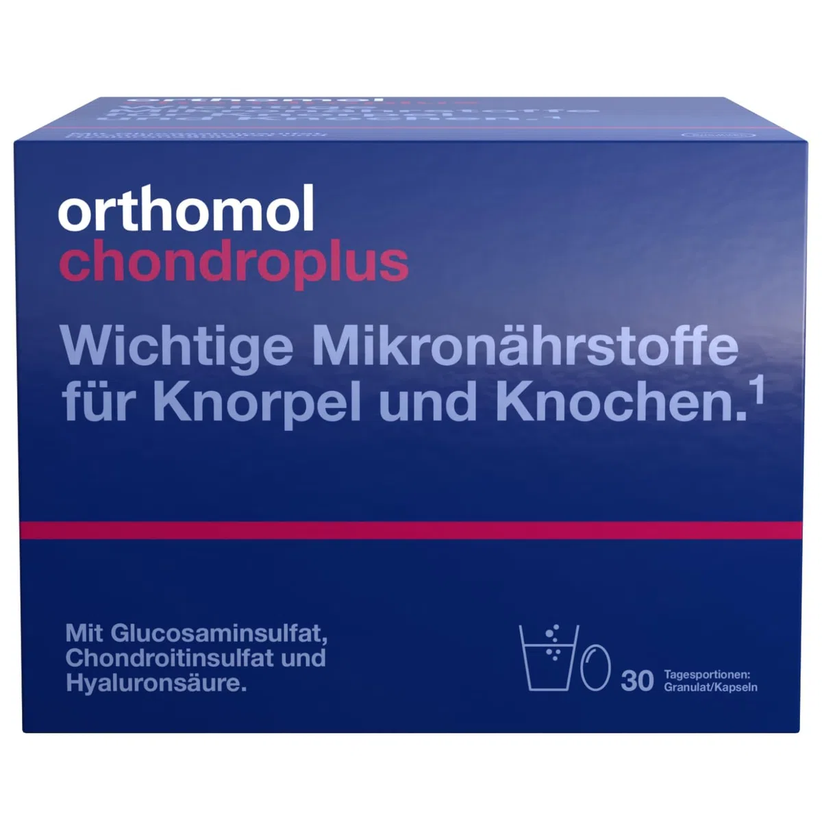 Orthomol chondroplus - Nährstoffe für Knorpel und Knochen - mit Glucosamin, Chondroitinsulfat und Hyaluronsäure - Granulat/Kapseln, 30 pc Portions quotidiennes