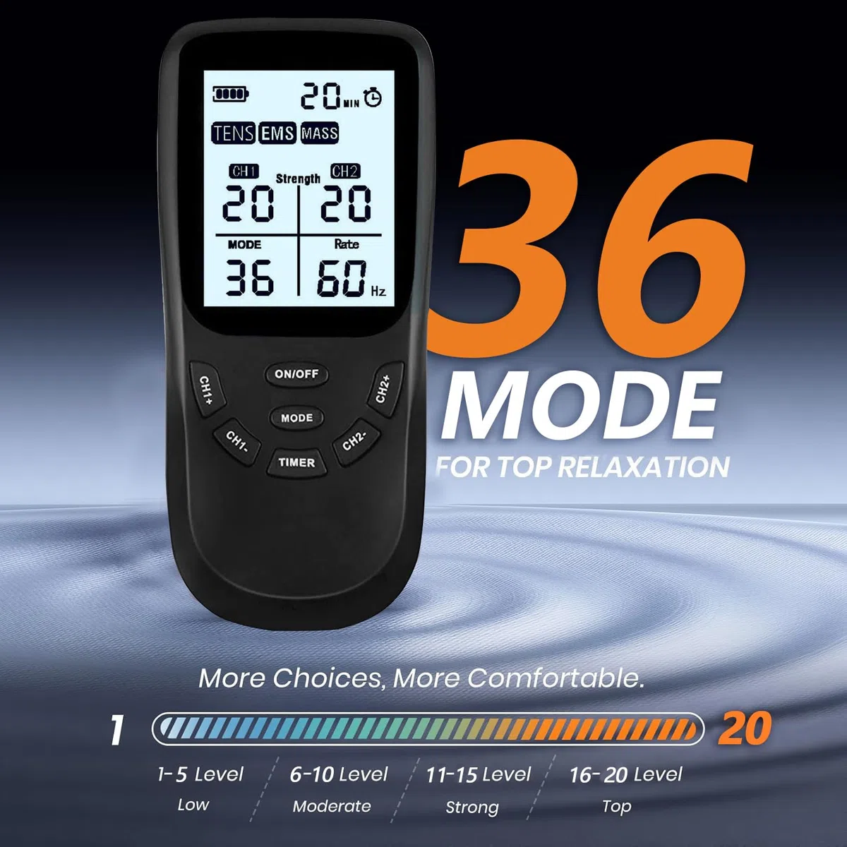 Électrostimulateur musculaire 3 en 1 :TENS/EMS/Massage, thérapie anti-douleur TENS, stimulation électrique des muscles EMS, facile à emporter,36 programmes de Massage + 8 électrodes
