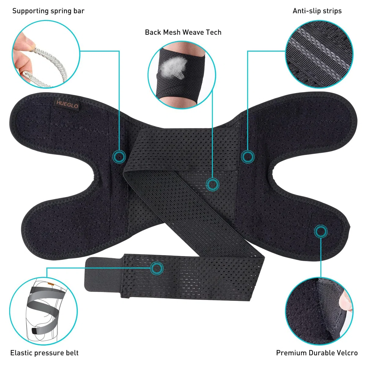HUEGLO Genouillère avec stabilisateurs latéraux, pour la douleur au genou déchirure du ménisque MCL ACL Récupération des blessures arthritiques Genouillère réglable pour hommes et femmes (XXL)