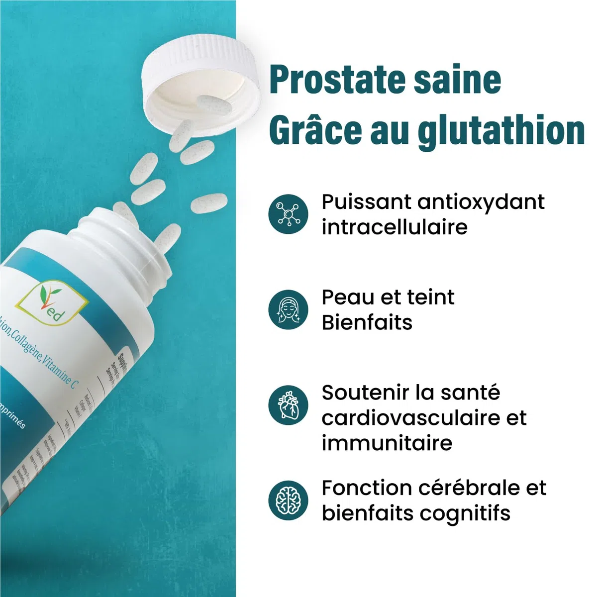 VED L-Glutathion réduit, Collage, Comprimés de vitamine C | 1000 mg x 90 comprimés