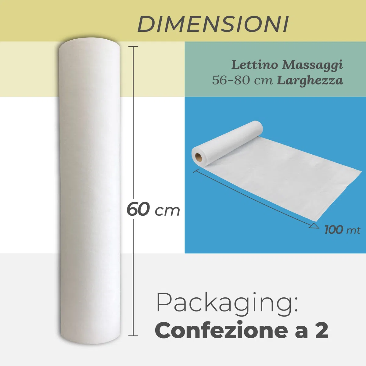 8 Rouleaux de Table de Massage Draps d'Examen 60 cm x 100 m Tissu non Tissé, Fabriqué en Italie, Medical Sud Professional