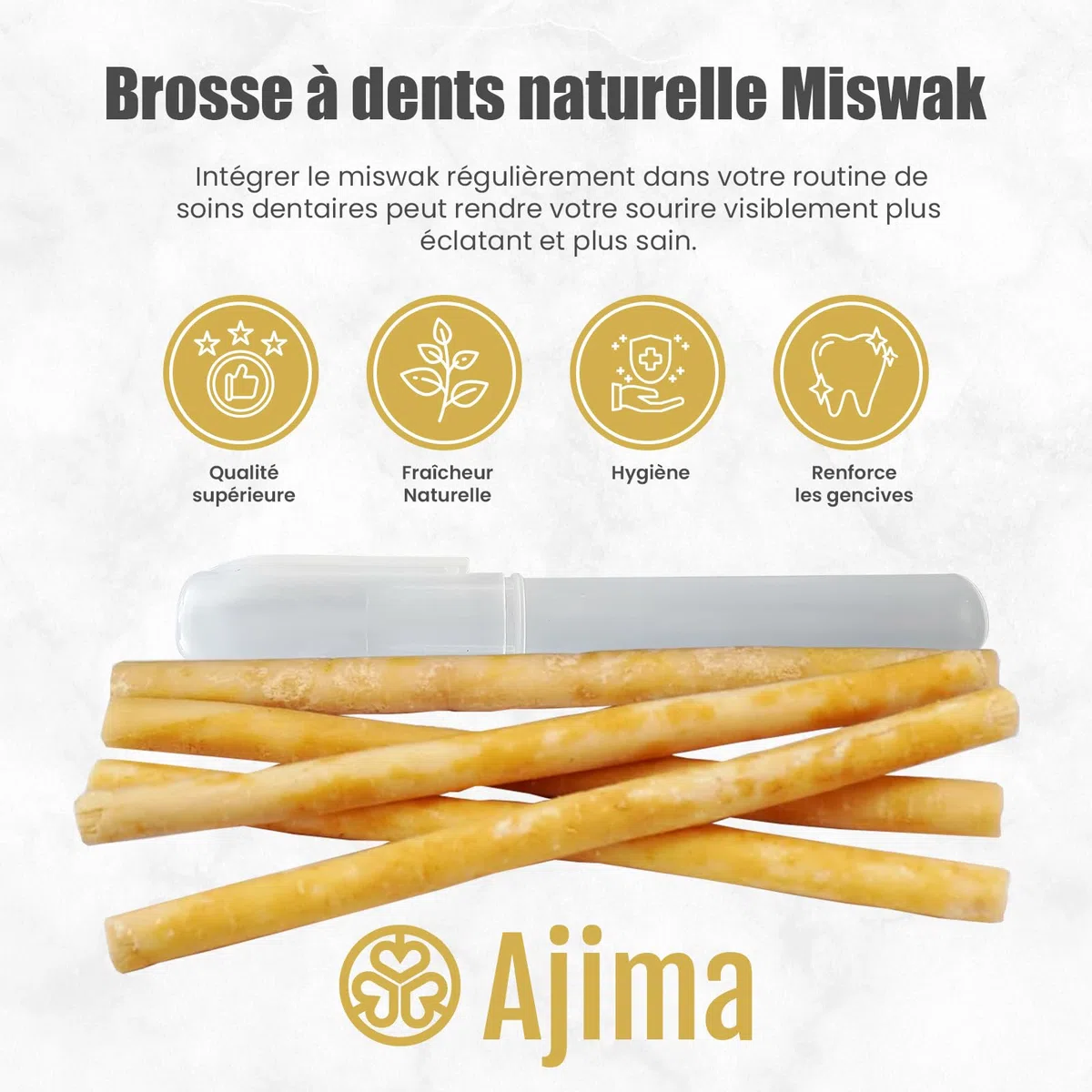 Siwak Naturel 2X + Étui OFFERT* Miswak Brosse à Dents Naturelle en bois d'Araq - Blanchiment Dentaire et Fraîcheur Nettoyante et Désinfectante - Zéro déchet Biodégradable