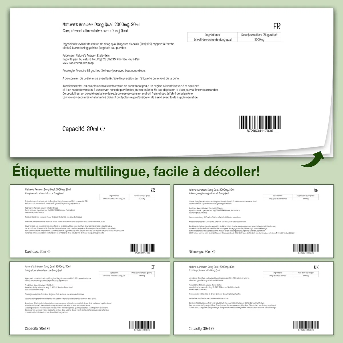 Nature's Answer, Extrait de Dong Quai, 2.000mg, 30ml, Sans Gluten, Sans Soja, Végétalien, Végétarien, Sans OGM