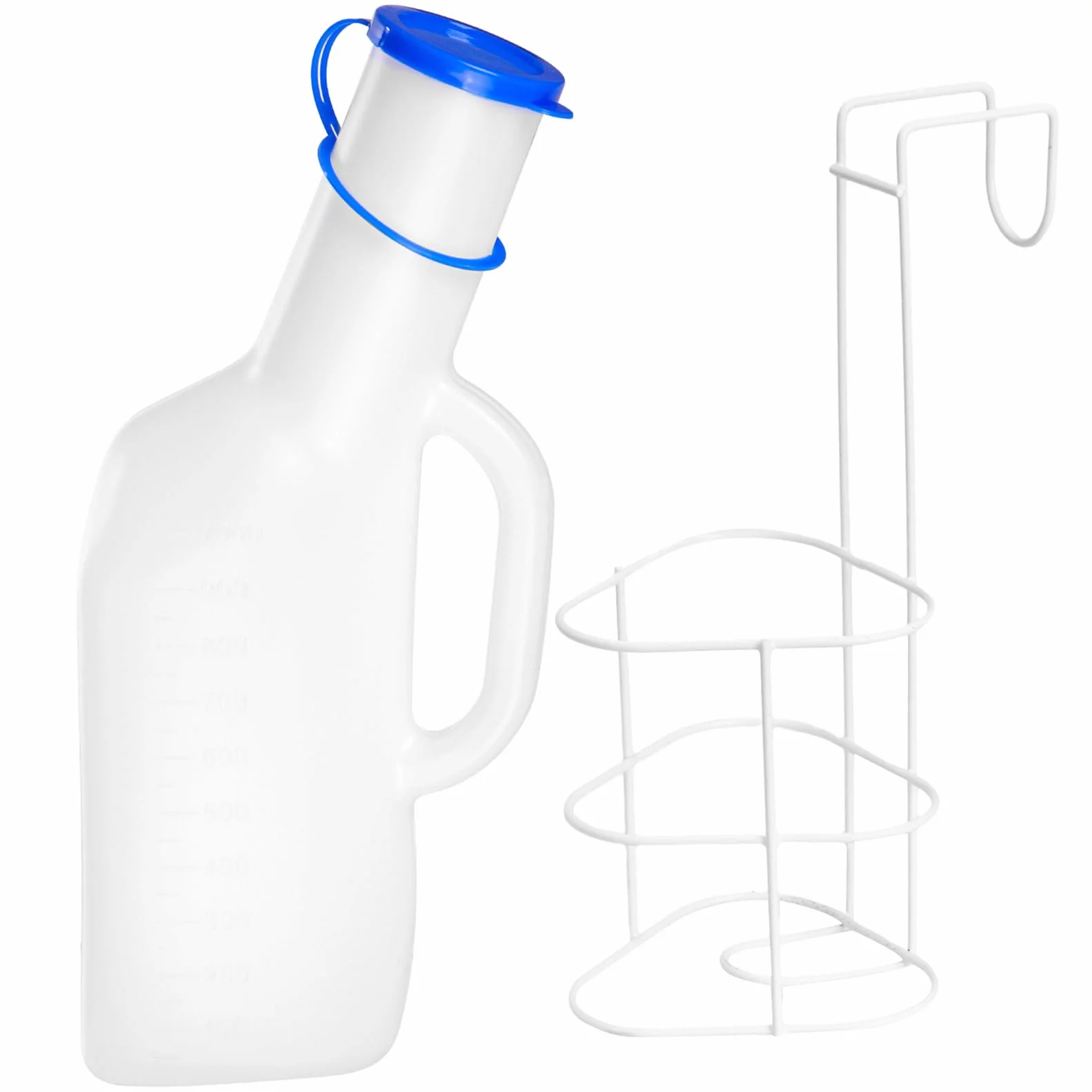 Urinoir portable pour homme - 1 l - En plastique - Avec support de lit - Récipient de collecte d'urine pour les déplacements et les urgences
