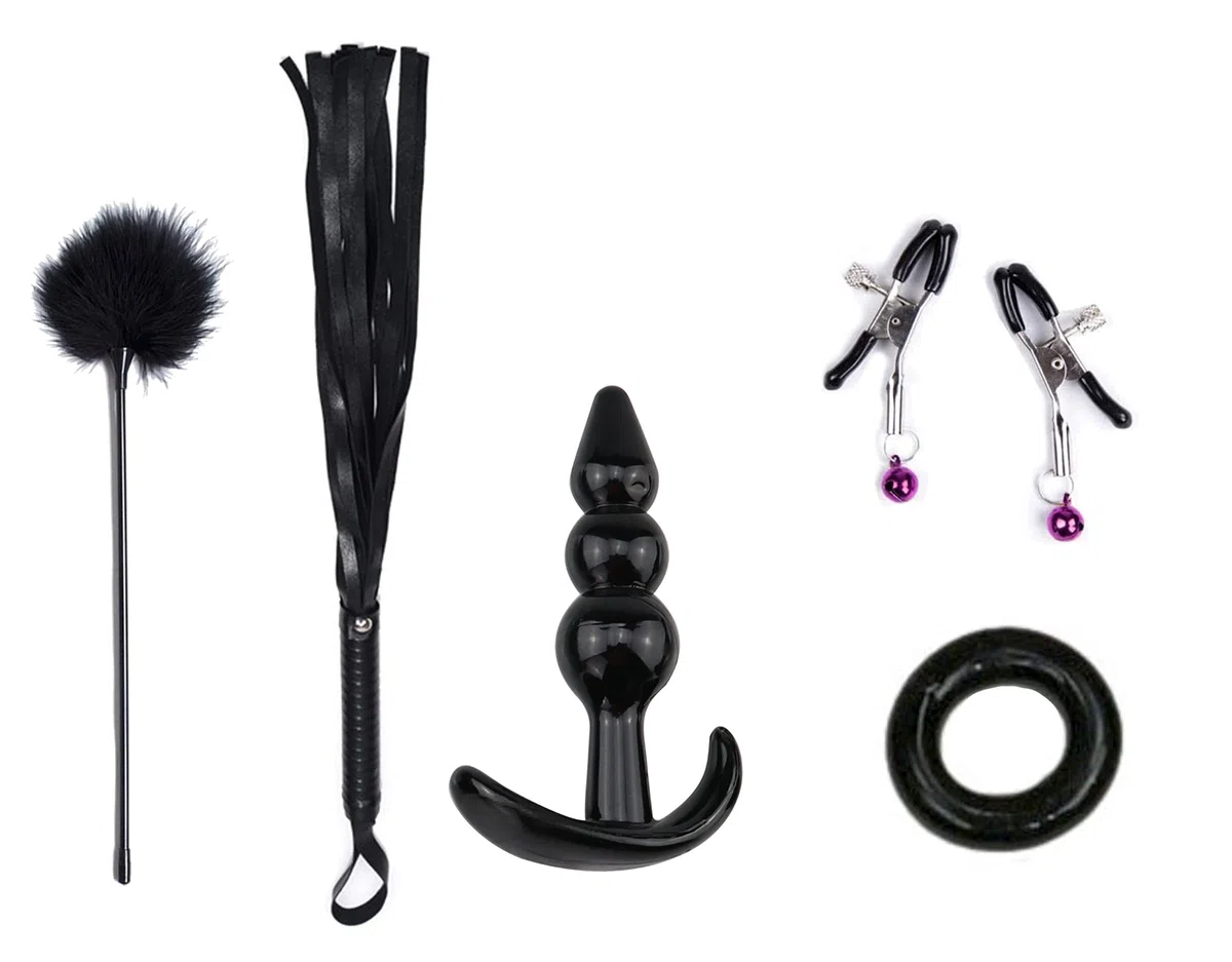 Ensemble de Servitude BDSM Composé de 18 Articles Parfait pour les Débutants, Menottes SM Avec Masque pour les Yeux et Sex Toys Érotiques pour Couple, Noir