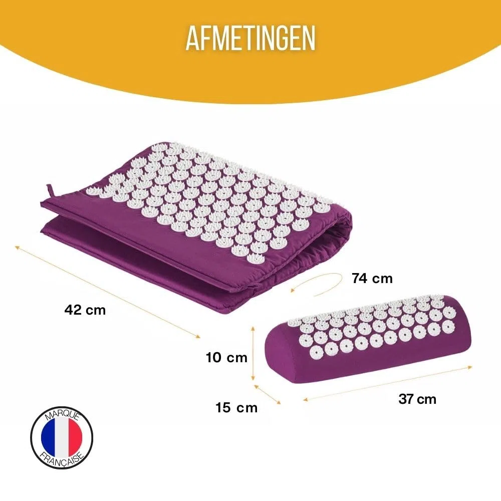 Inphysio - Kit d'Acupression avec Tapis et Coussin de Massage – Relaxation Musculaire, Soulagement du Dos et du Cou, Réduction de la Tension, Bien-Être Général, Hypoallergénique, Prune