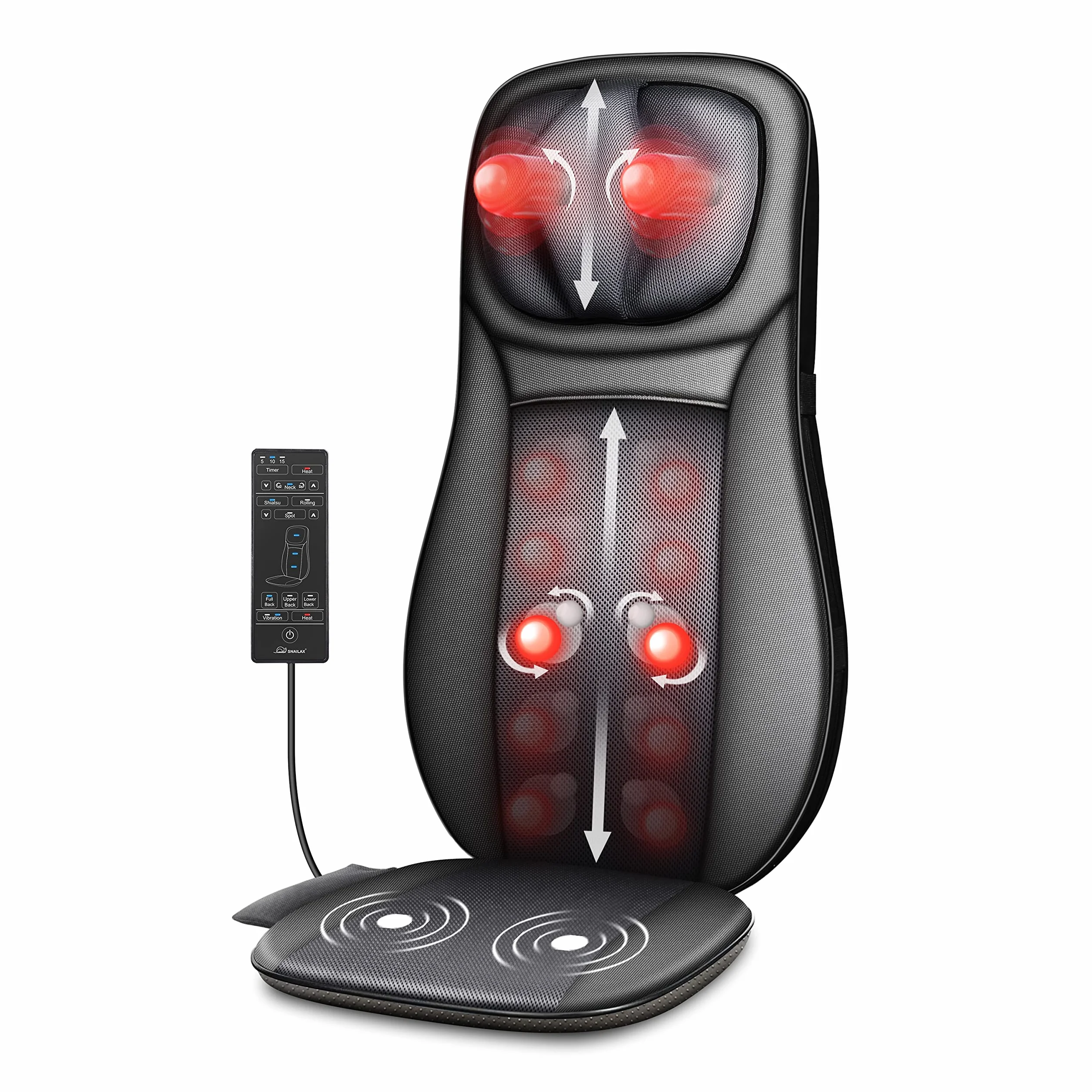 SNAILAX Fauteuil Massant Shiatsu Coussin de Massage Dos avec Chaleur - Siege Massant pour Massage du Cou et du Dos dans Bureau&Domicile Cadeau Anniversaire et Noël pour Maman/Papa/Homme/Femme/Couple