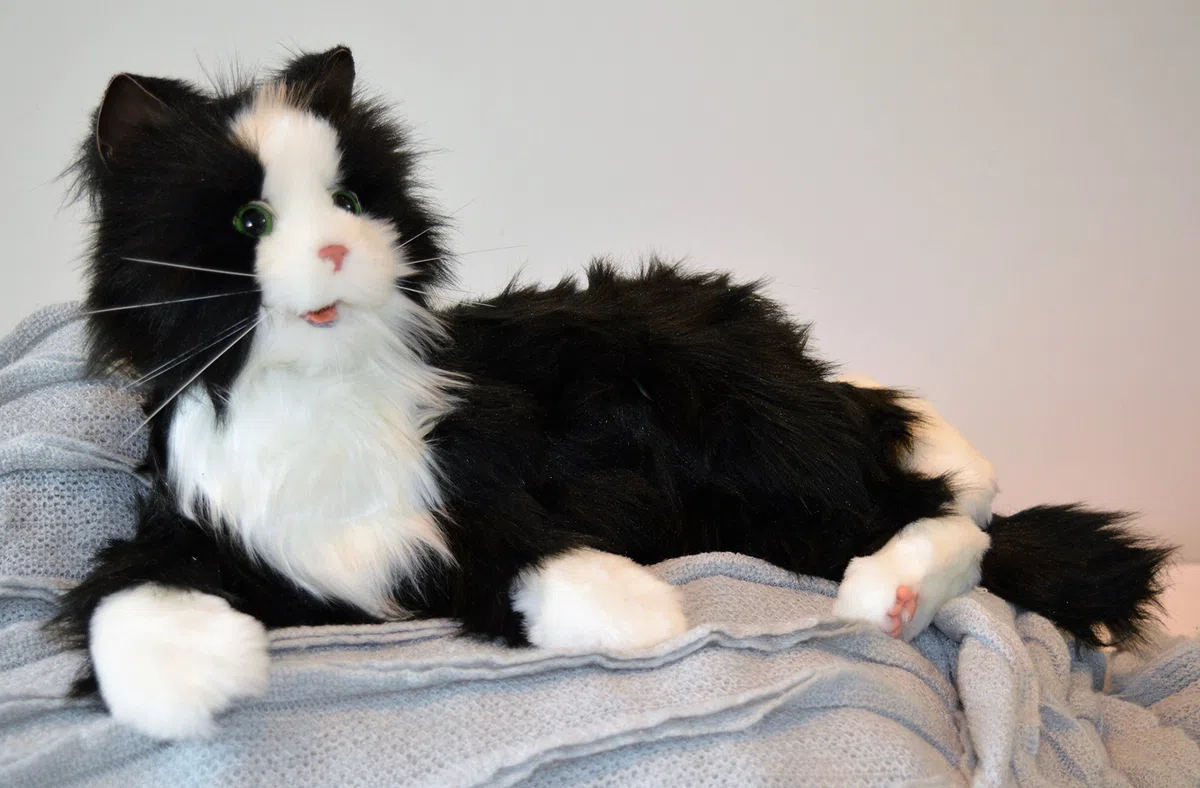 NOUVELLE joie pour tous les chats inclinables noirs et blancs de robotique inclinée - thérapie animale farcie pour des personnes avec la perte de mémoire du vieillissement et des soignants