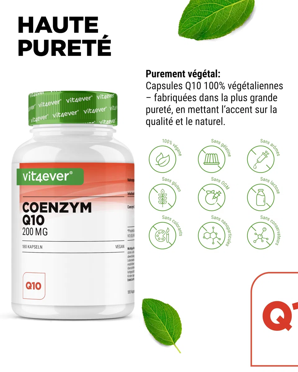 Coenzyme Q10 avec 200 mg par Gélule - 180 Gélules Vegan - 6 Mois de Réserve - Q10 de Haute Qualité - Hautement Dosé, sans Additifs Inutiles