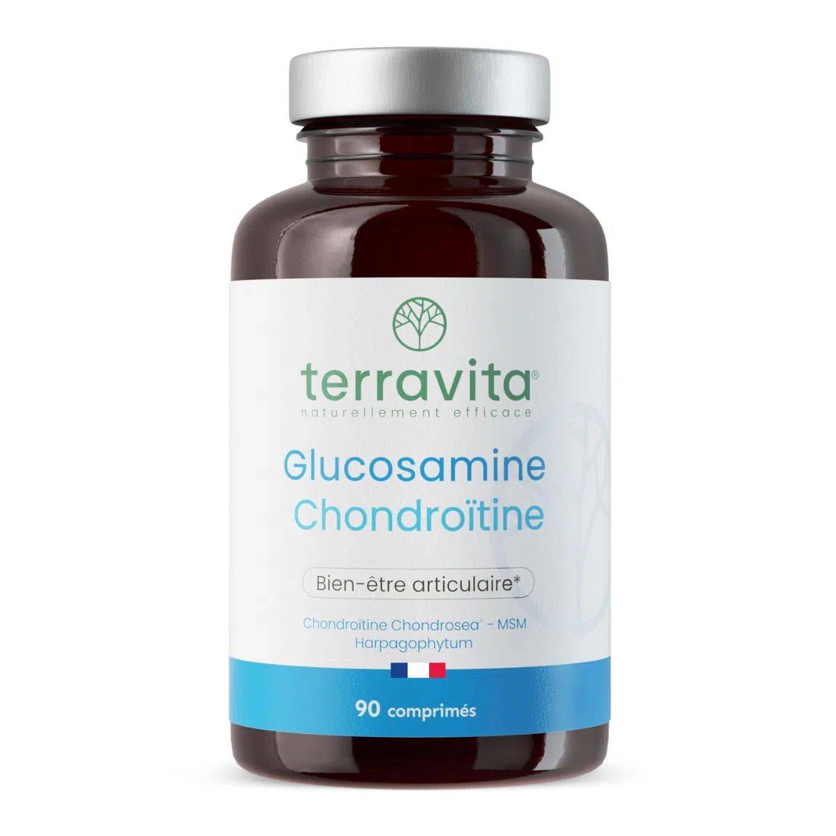 Glucosamine Chondroïtine | Avec Harpagophytum + MSM + Vitamine C + Oligo-éléments | Articulations Douloureuses - Arthrose - Perte de Mobilité | 90 Comprimés Dosage Fort | Made in France | Terravita