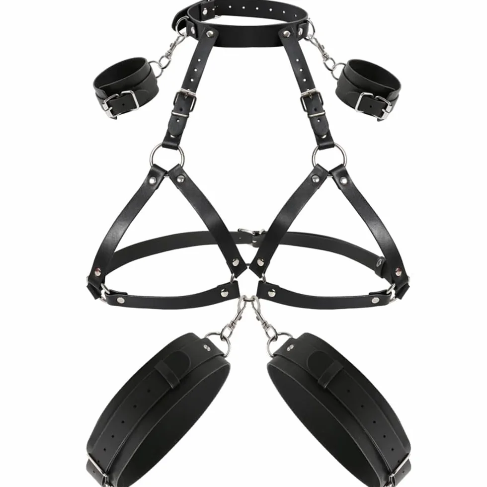 Ceintures tendance - Corsets, Bretelles, Sangles de poitrine en cuir, Menottes et Menottes pour les cuisses, Sous-vêtements pour femmes, Jeux de rôle et Jouets pour couples (Noir)