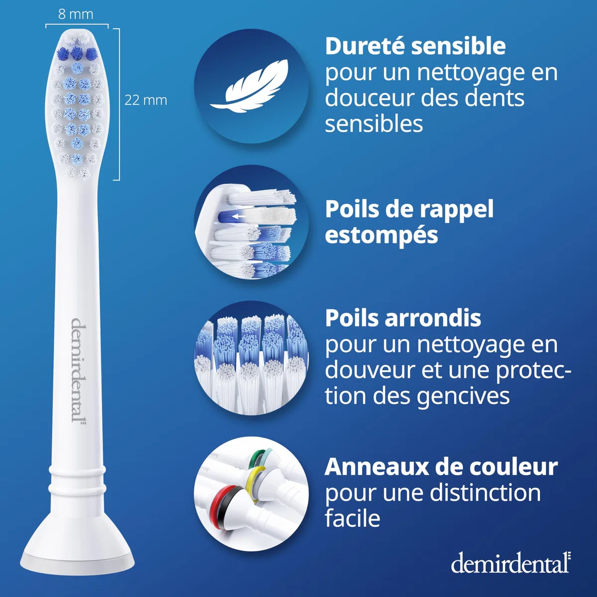 8 Pack demirdental compatible pour Philips Sonicare Têtes de brosse de rechange, Sensible, Blanc, remplace HX6058