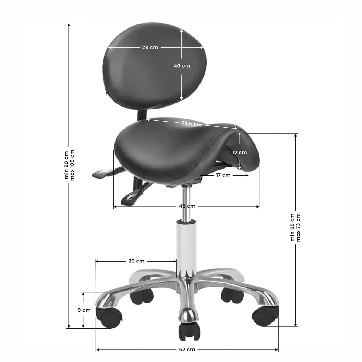 Tabouret cosmétique avec dossier 1025 noir Giovanni