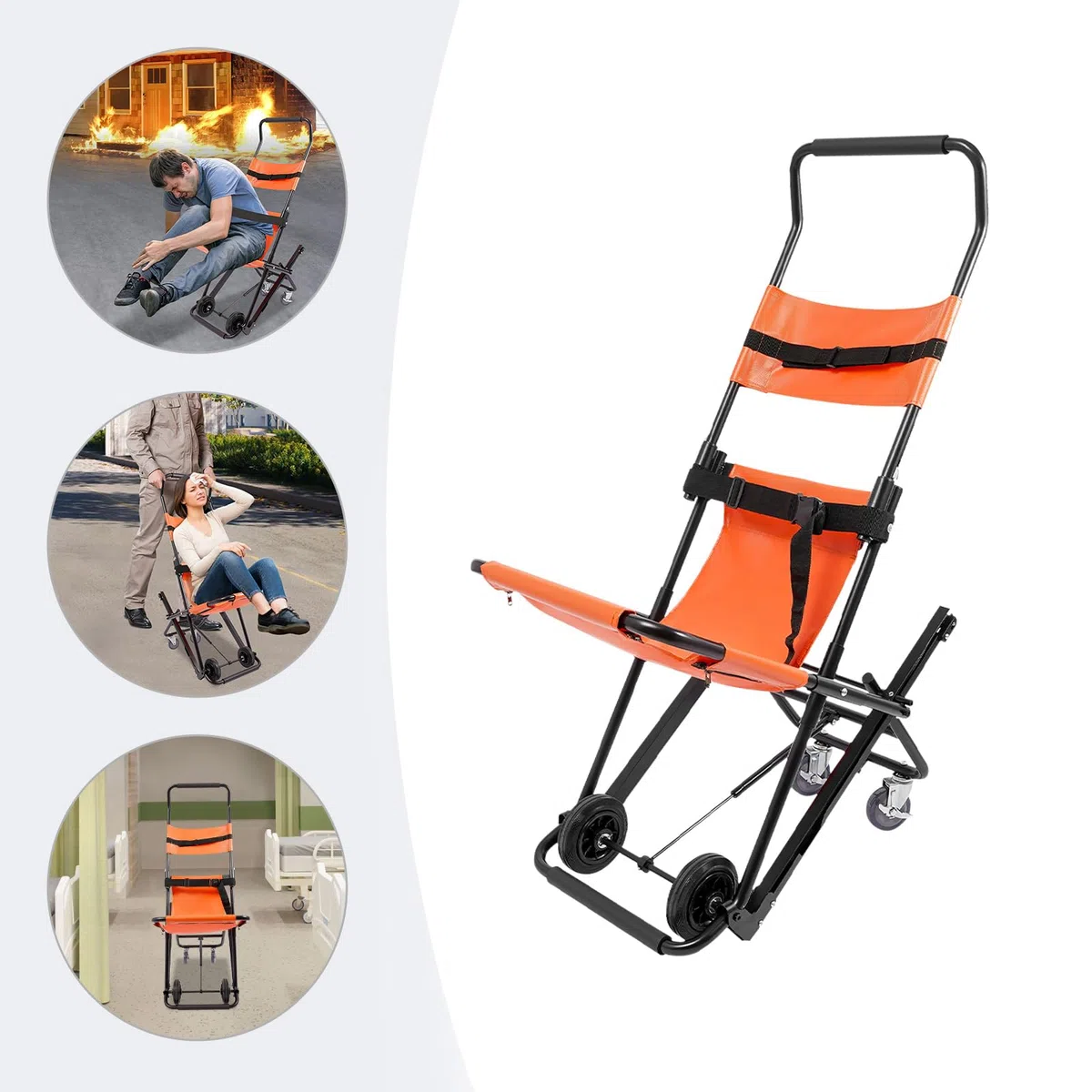 Chaise d'escalier pliable - Fauteuil roulant - Charge maximale : 159 kg - Avec 4 roues et ceintures de sécurité - Pour personnes âgées, transfert quotidien, hôpitaux
