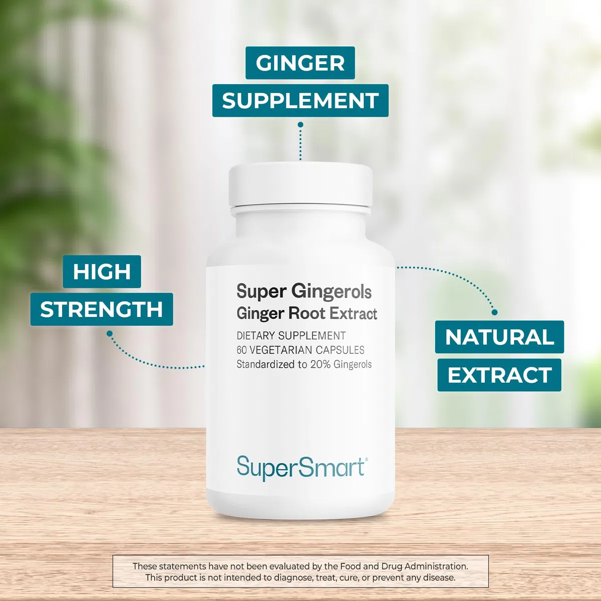 Super Gingerols - Extrait Naturel de Gingembre - Soutenir l’Immunité, Réduit les Nausées et Stimule le Tonus et l’Energie - Formule naturelle en gélules - Vegan - SuperSmart
