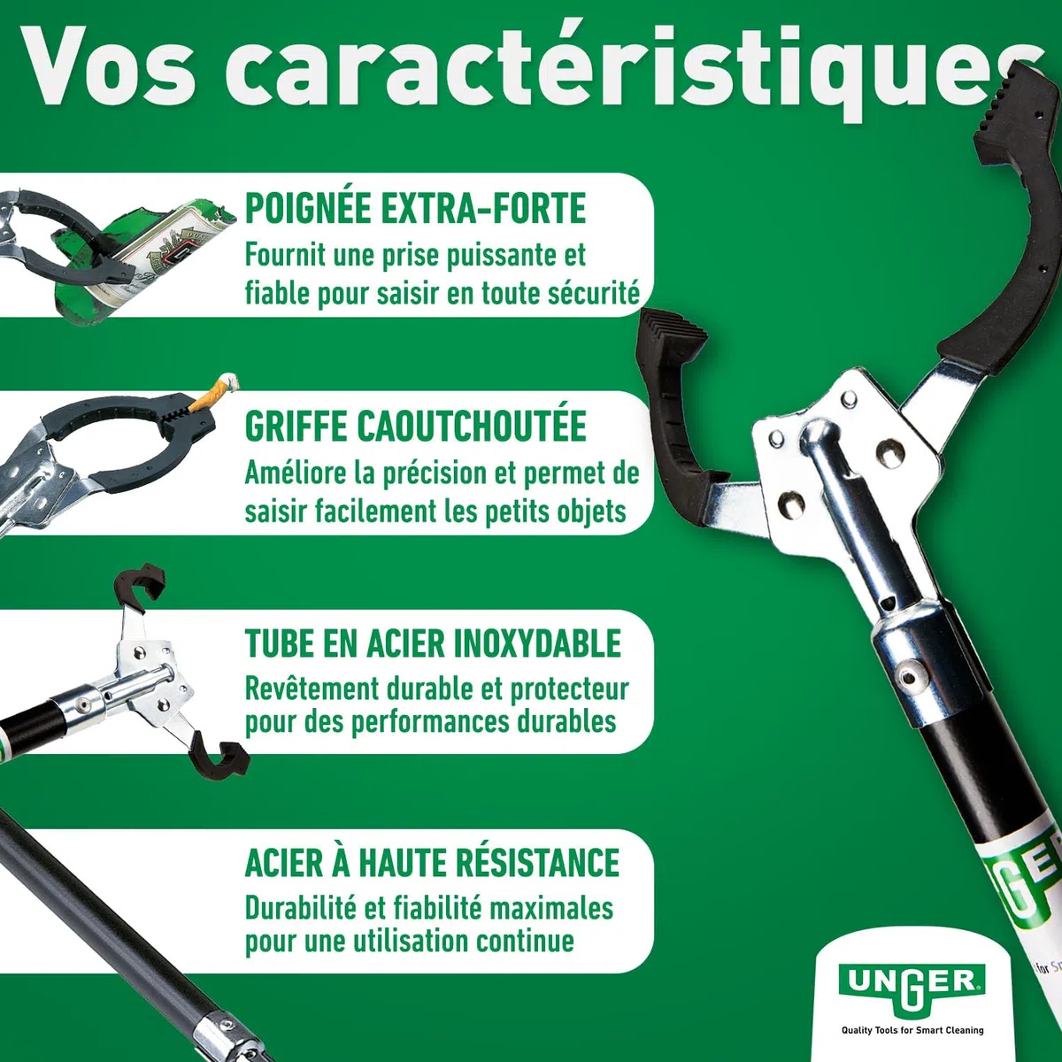 UNGER NiftyNabber Pro NN400 Pince à déchets multifonction avec poignée en caoutchouc 40 cm