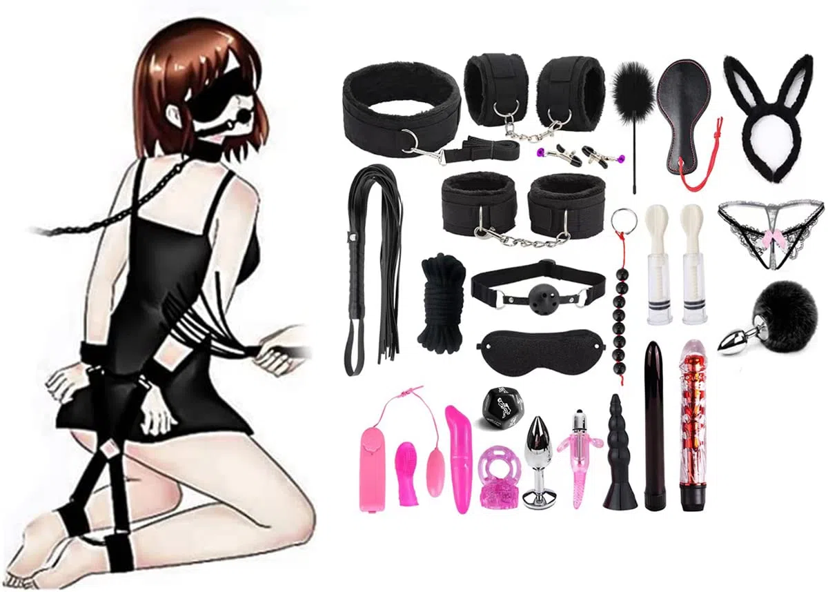 Kits de Bondage SM Sex Restraints Erotique 27 Pièces Fetish Cuir Sex Toys SM Crazy Game avec Menottes et Plug Anal Grossier Parfait Sex Toys Érotiques pour Couples