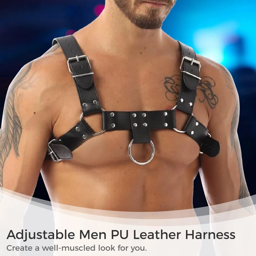 Harnais réglable en cuir synthétique pour homme, bandoulière solide, harnais de poitrine confortable pour tenue de club punk