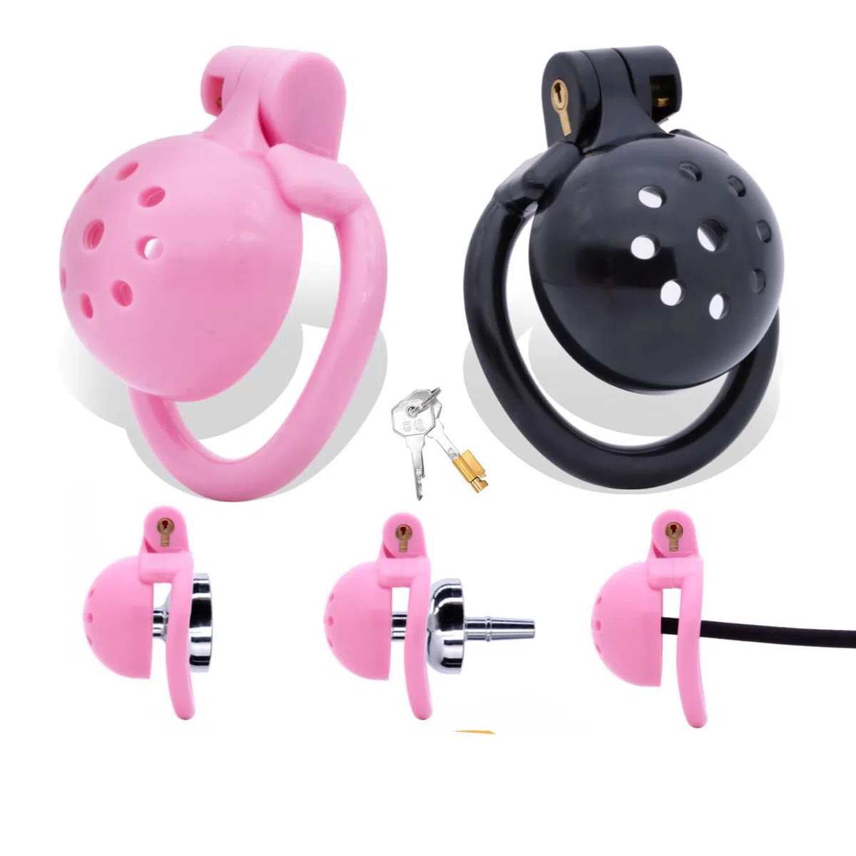 Petite cage à pénis Sex toy Chastity Cage pour homme avec 4 anneaux péniens Cage à pénis creuse et aérée pour SM fétichisme, jeux de bondage Ceinture de chasteté Produits pour adultes (Black,B)