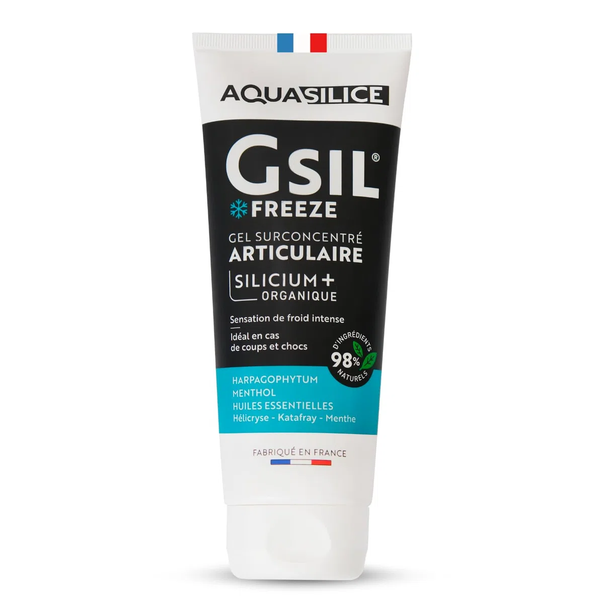 GSIL Freeze - Gel de Massage Effet Froid 200 ml - Soulage Tensions Musculaires & Articulaires, Coups & Chocs - Silicium Organique, Harpagophytum, Menthol & Huiles Essentielles - Fabriqué en France