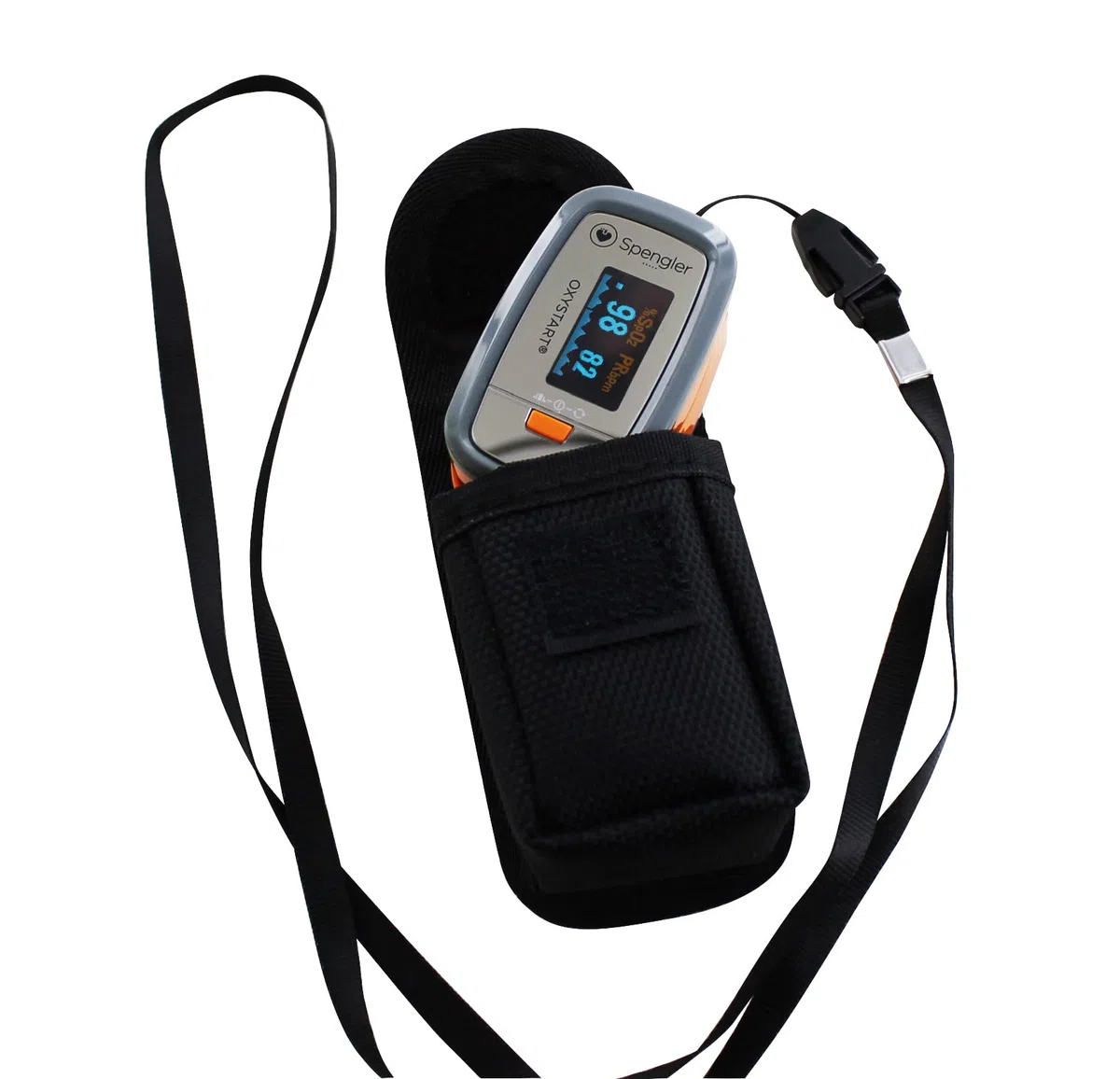 Oxymètre de doigt SPENGLER Oxystart, Oxymètre de Pouls Digital Portable, Facile à Utiliser, Fiable et Précis, Compact et Léger (Orange)