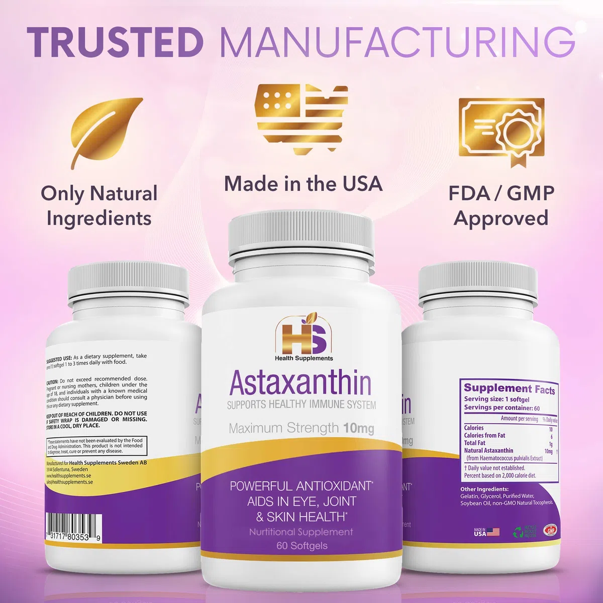 Astaxanthine 10 mg, Puissant Antioxydant, Supplément nti-Inflammatoire des Algues Marines Rouges. Un Supplément Pour Stimuler Votre Système Immunitaire