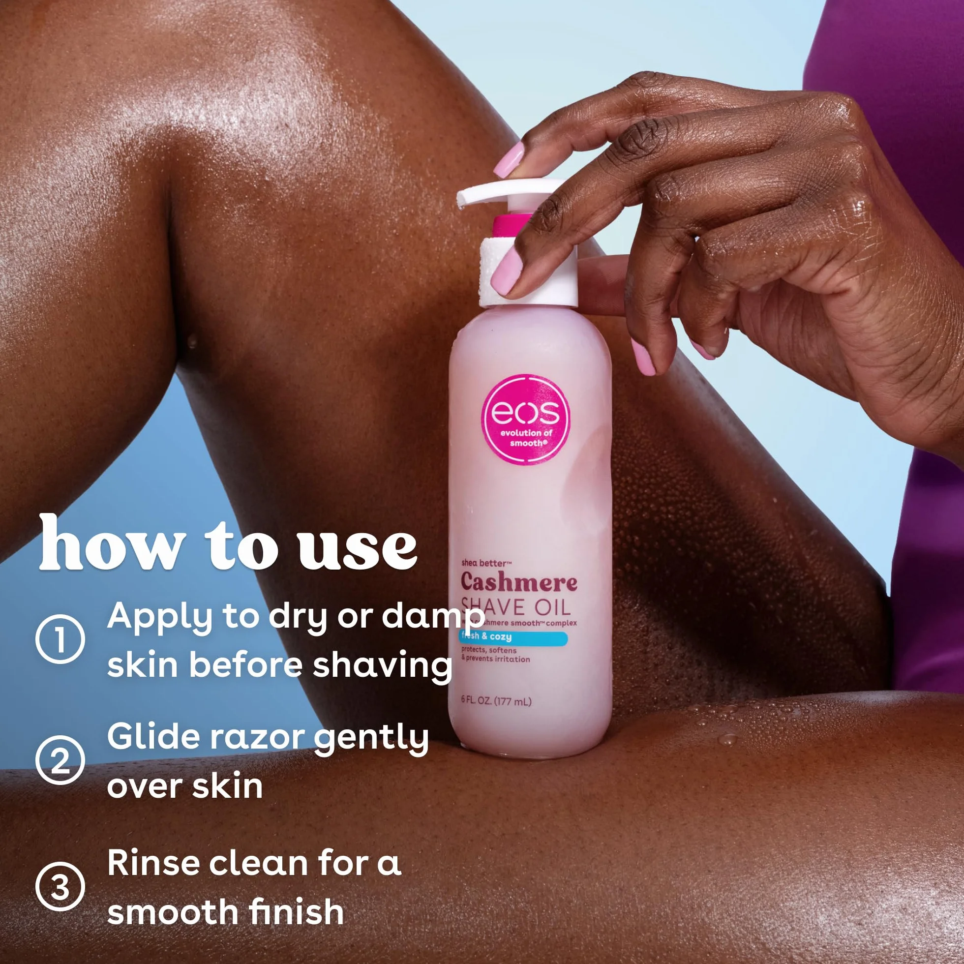 eos Cashmere Shave Oil - Huile de rasage hydratante Fresh & Cozy - Avec beurre de karité et glycérine - Pour peaux sensibles - 177 ml