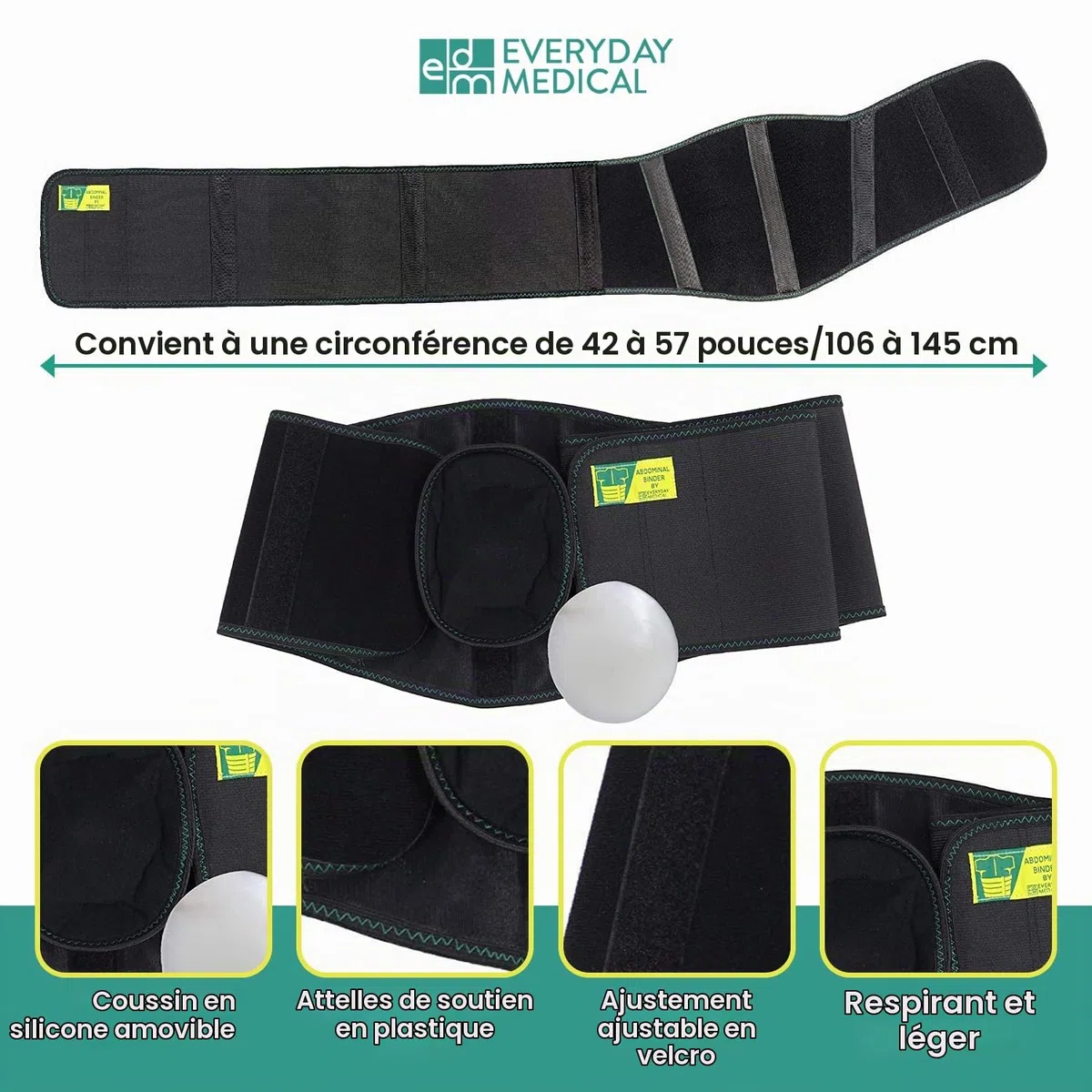 Everyday Medical Ceinture hernie inguinale | Bandage herniaire extra-large & confortable | Ceinture de contention pour hernie ombilicale| Ceinture médicale pour femme et homme – dispo en 2 tailles