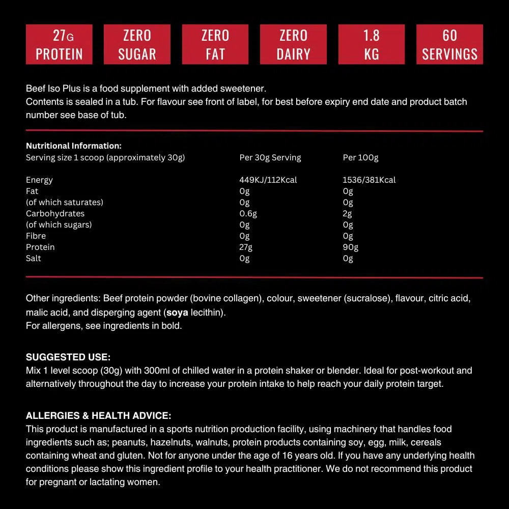Beef Iso Plus, poudre d'isolat de protéine de bœuf, riche en protéines, zéro graisse et sucre | 1,8 kg, ananas et orange | Compatible halal, paléo et cétogène, sans produits laitiers et