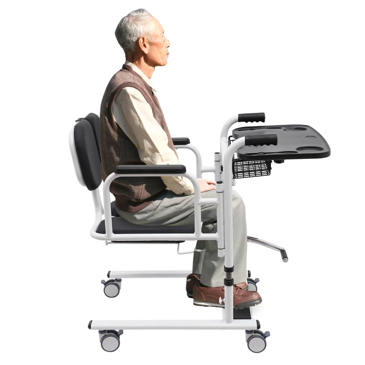 Patientenlifter Chaise de transfert pour patients - Chaise de salle de bain - Fauteuil roulant réglable en hauteur - Pour toilettes et salle de bain