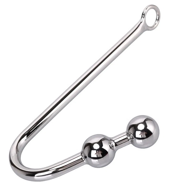 Bondage Masters Crochet de bondage double boules en acier anal/vaginal, Rope Master, argenté