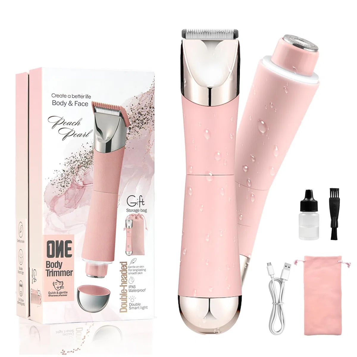 Tondeuse de bikini pour femme, épilateur facial 2 en 1 pour femme, rasoir pour femme, pour le visage, la ligne de bikini, le corps, les jambes, IPX7 étanche et rechargeable pour femme, utilisation