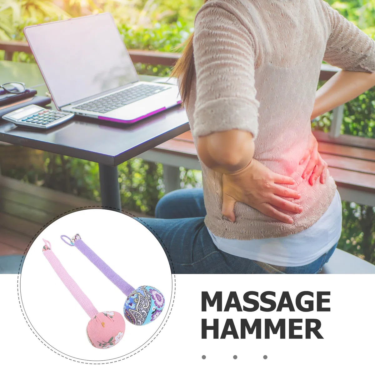 Lot de 2 Marteaux de Massage Portatifs en Herbes D’Armoise 31 CM Couleurs Pêche et Violet Outil Manuel pour Massage Corporel Détente Musculaire à Domicile et Voyage