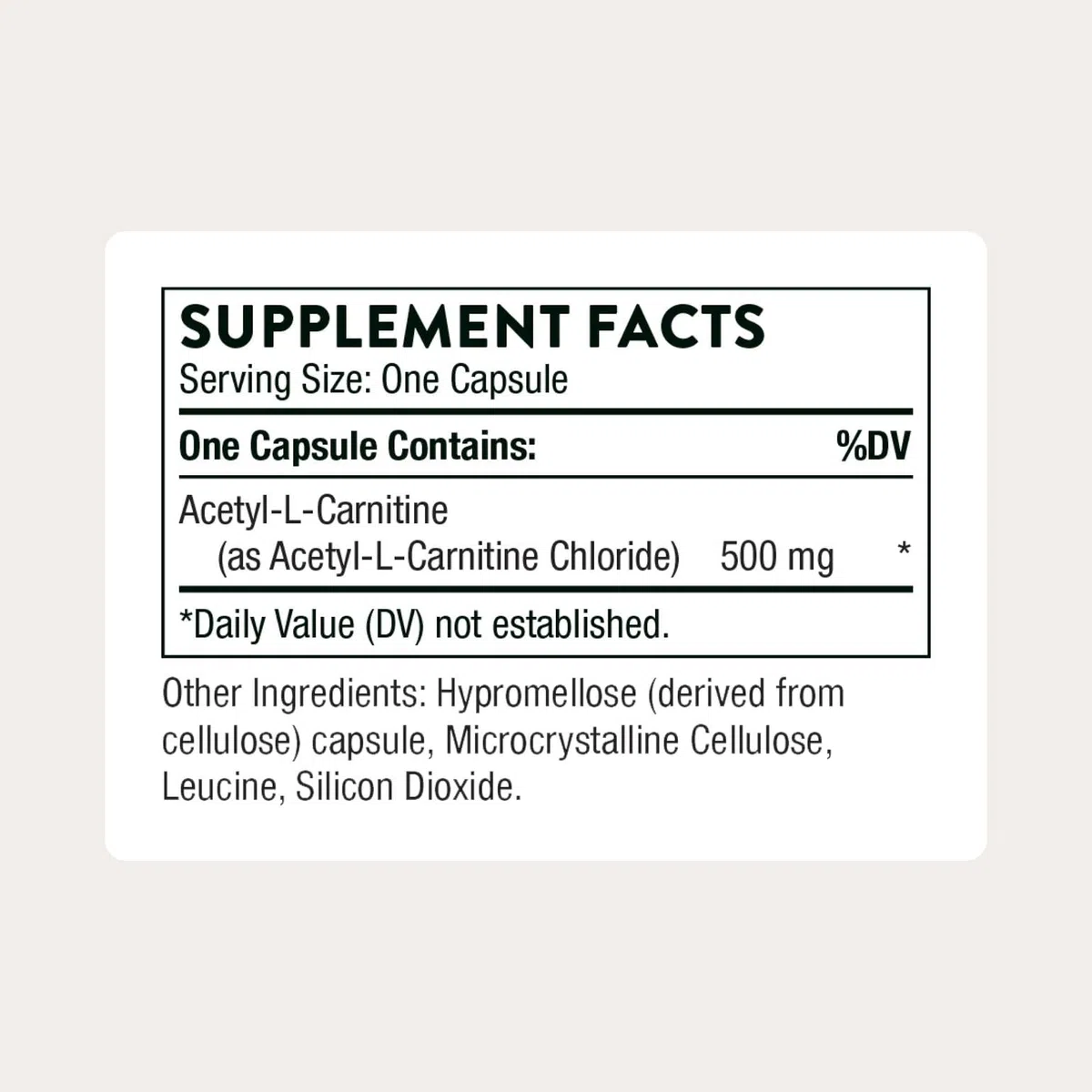 Thorne Acetyl-L-carnityl (500mg) - Supporte la Fonction Cérébrale et les Sensations Nerveuses Saines dans les Mains et les Pieds - Sans gluten, sans soja, sans produits laitiers - 60 Capsules