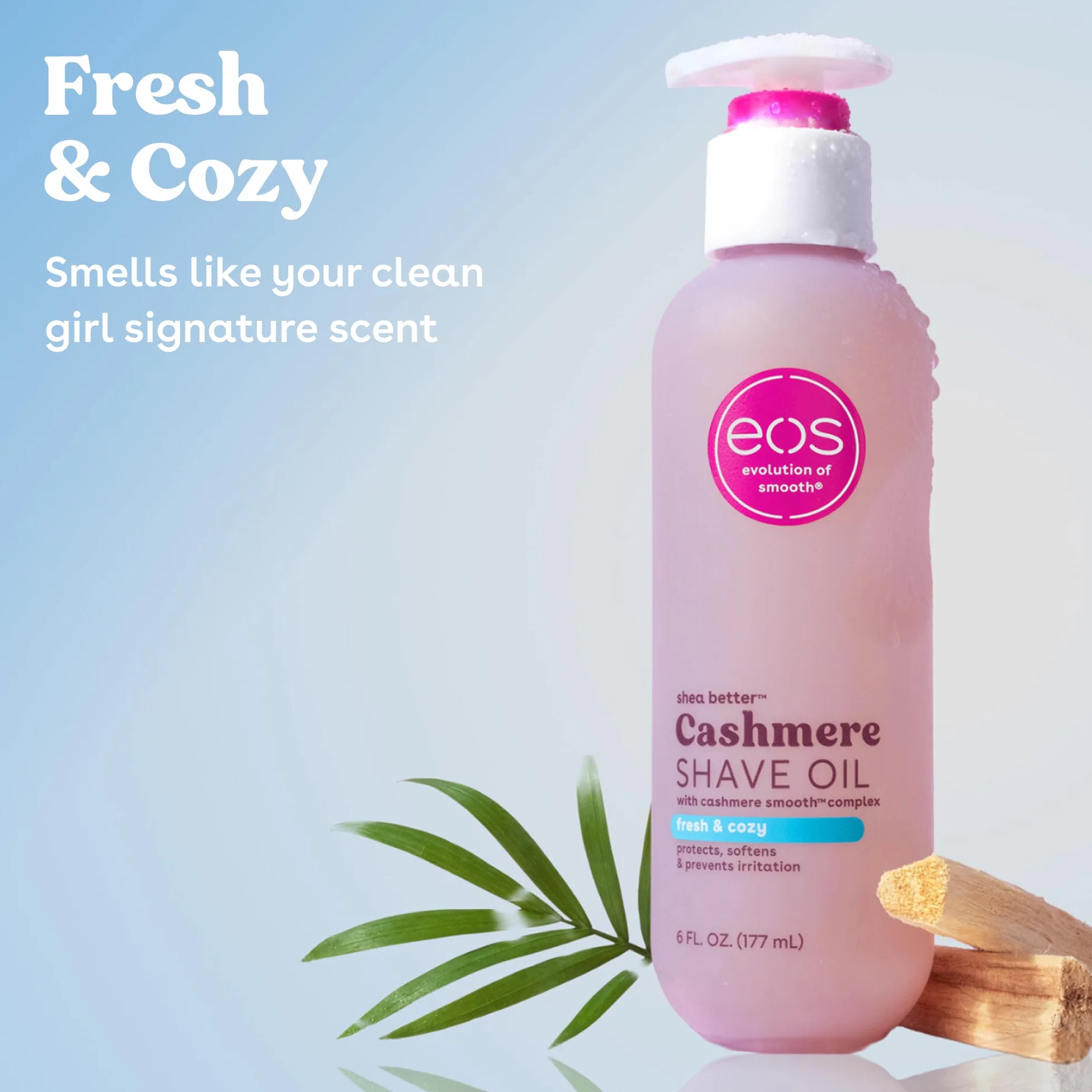 eos Cashmere Shave Oil - Huile de rasage hydratante Fresh & Cozy - Avec beurre de karité et glycérine - Pour peaux sensibles - 177 ml
