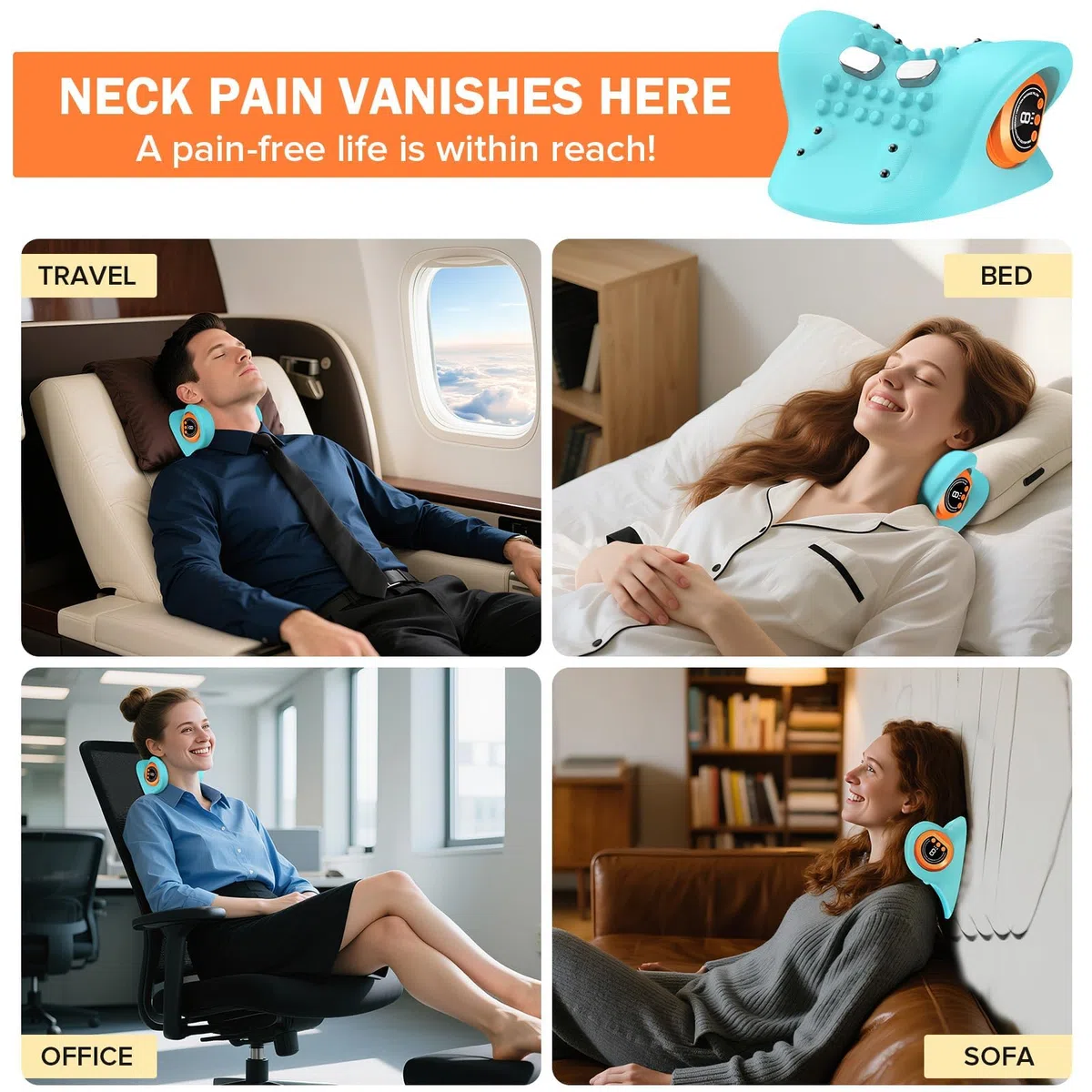 Masseur Cervical,Appareil de Massage Cervical Chauffant(Bleu) | Appareil de Massage Electrique,Soulage les Douleurs et les Raideurs Musculaires de la Nuque, Convient aux Hommes